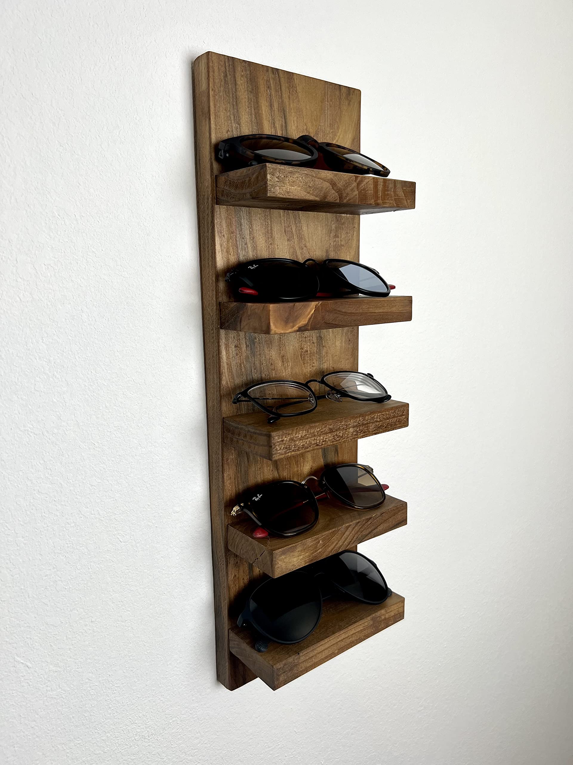 Wooden Sunglasses Shelf - Floating Wall Shelf for Entryway Organization | Eyeglass Rack & Storage Solution | Premium Wall Mounted Shelving (10-Shelf Set, Black) - Perfect for Bathroom, Bedroom, or Office Accessory Display