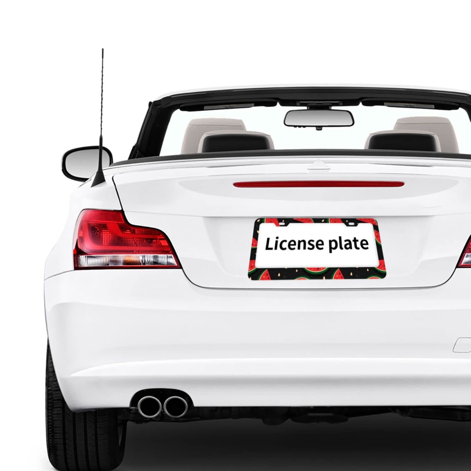 2pcs Matte Aluminum License Plate Frames with Black Screw Caps - Watermelon Fresh Slices Design, 2 Hole US Car License Plate Covers for Men & Women - Perfect for Customizing Your Vehicle's Look