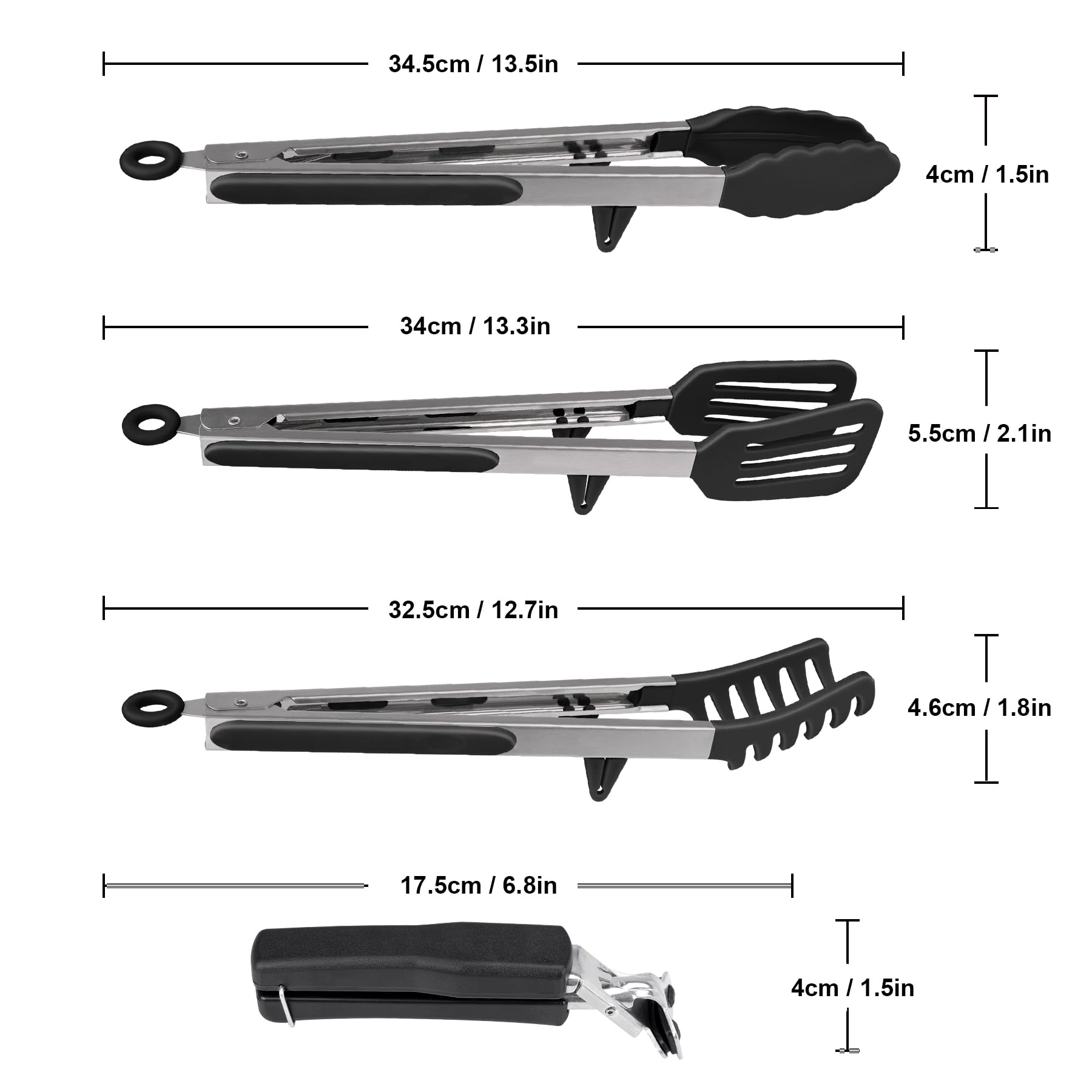 4-in-1 Non-Stick Stainless Steel Kitchen Tongs Set - Heat Resistant Silicone Tip Tongs for Cooking, Baking, BBQ & Grilling - Perfect for Oven, Instant Pot & Serving Utensils - Durable Kitchen Gadgets & Accessories