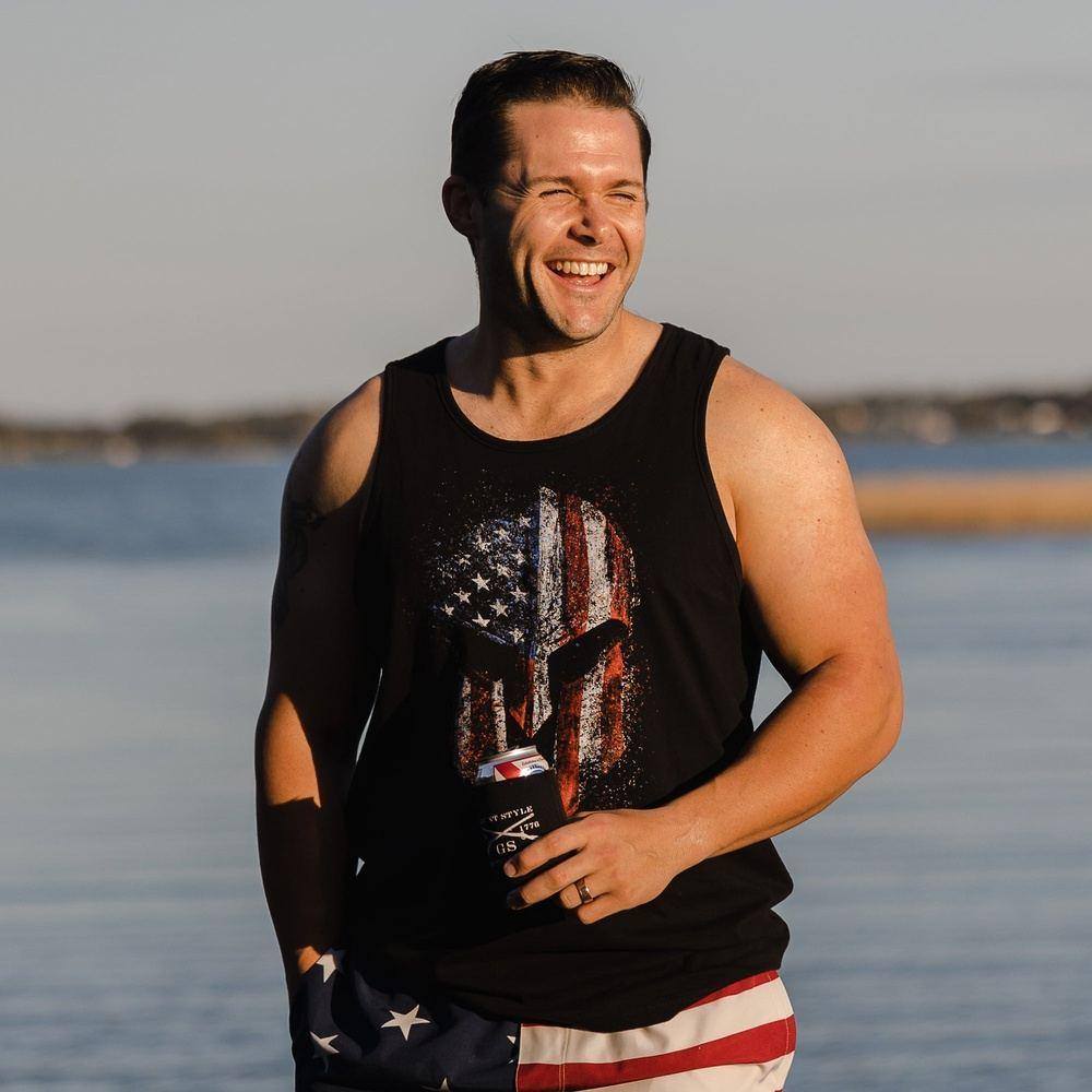 Men's American Spartan Tank Top - Black | Comfortable Workout & Gym Shirt for Men | Perfect for Fitness, Running & Casual Wear