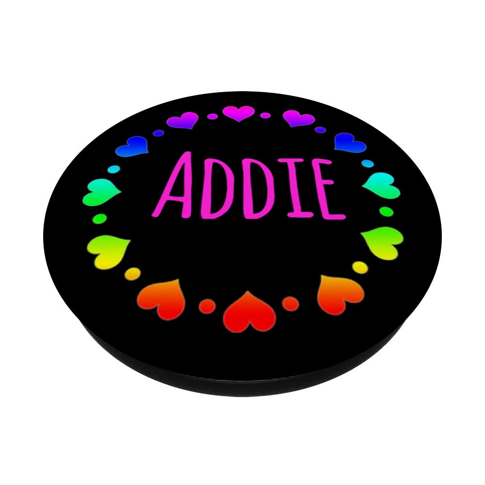 Personalized Girls PopSocket - Colorful Hearts Design - Custom Name Addie - Swappable PopGrip for Phones & Tablets | Perfect Gift for Birthdays, Christmas & Back to School