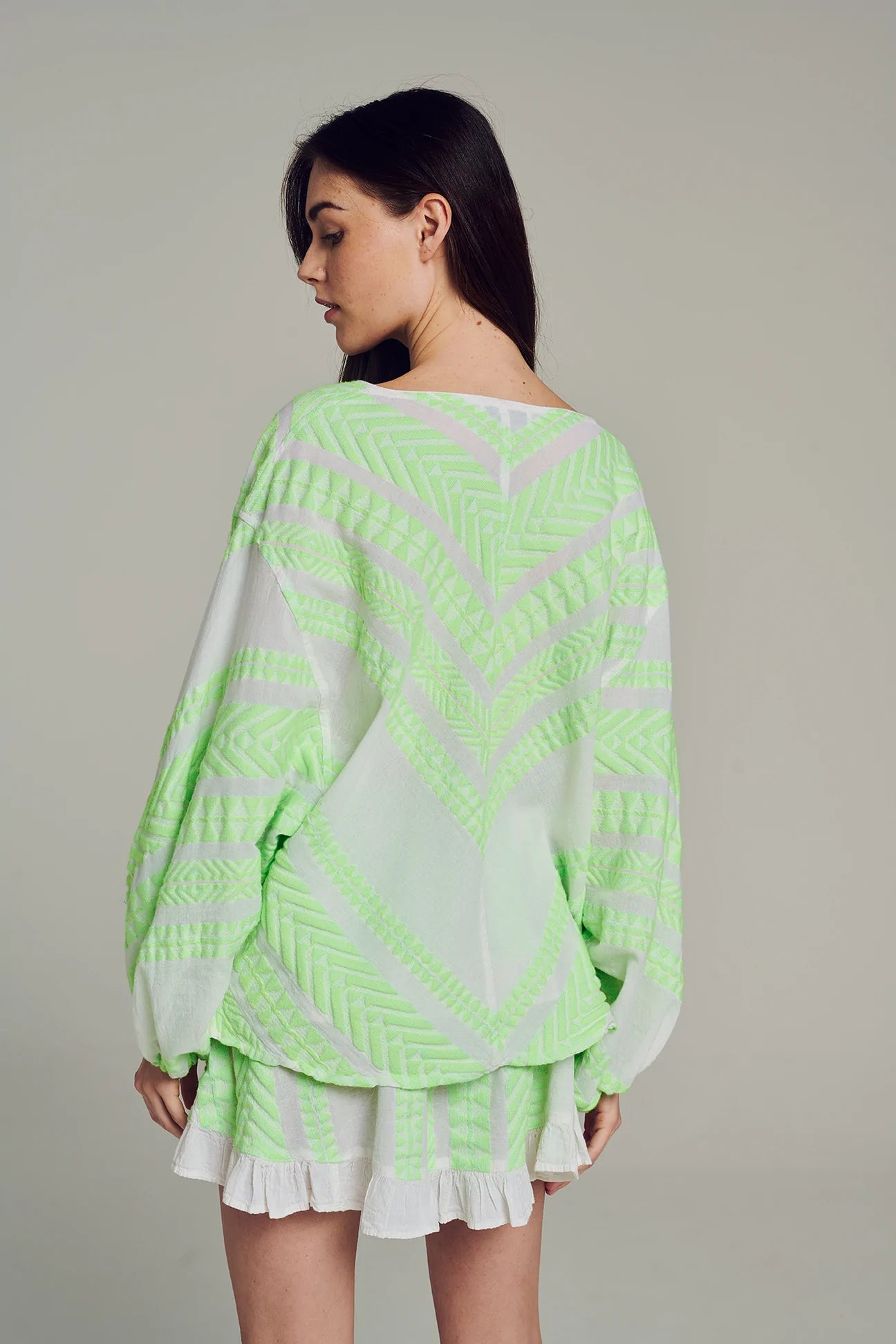Elasa Blouse Women's Fashion Top - Lime Green & White Striped Casual Shirt for Spring Summer | Office Wear, Date Night, Weekend Outfits