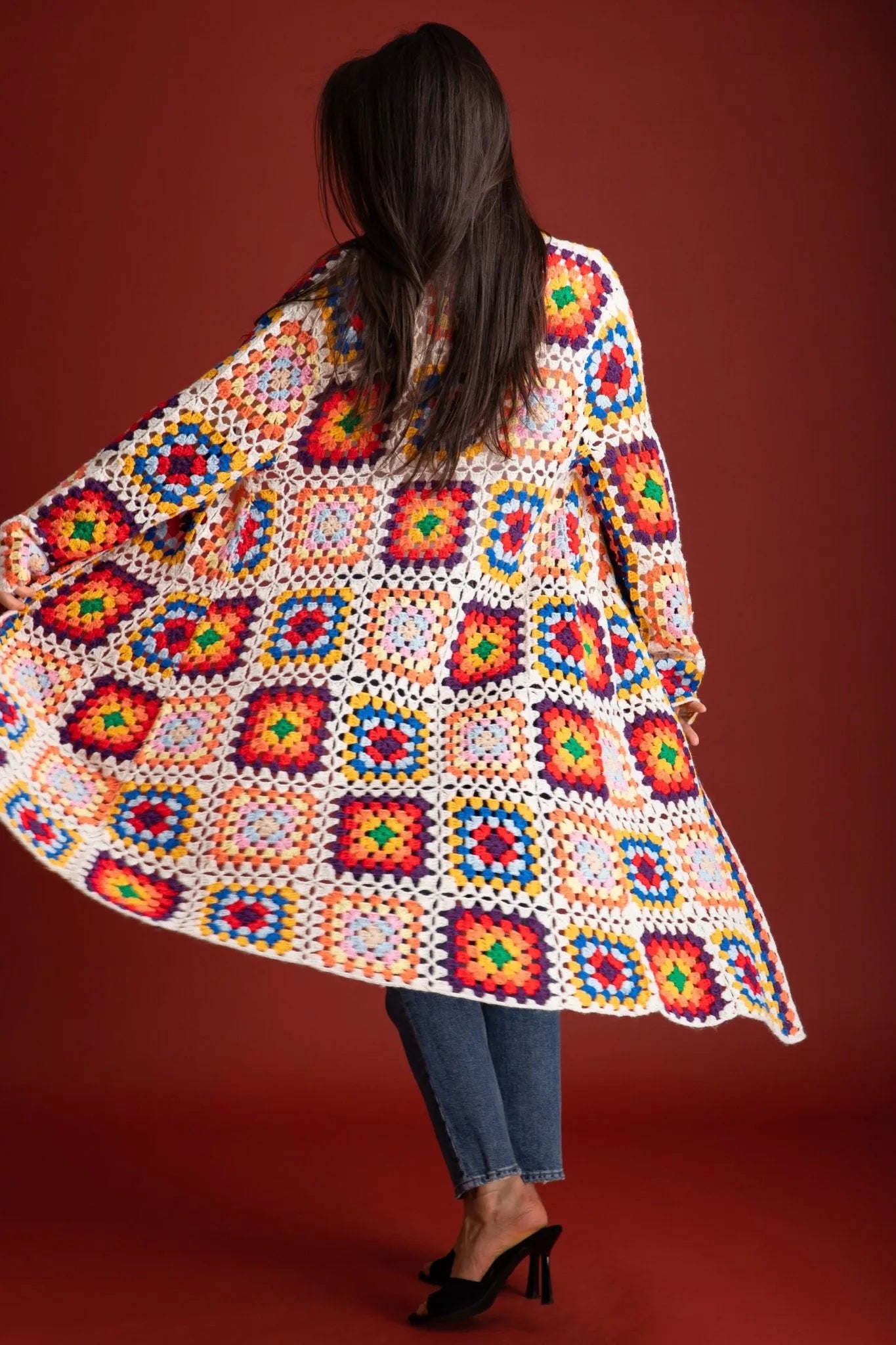 Vintage Granny Square Crochet Kimono Cardigan - Boho Chic Lace Cover Up for Women - Perfect for Beach, Music Festivals & Summer Evenings