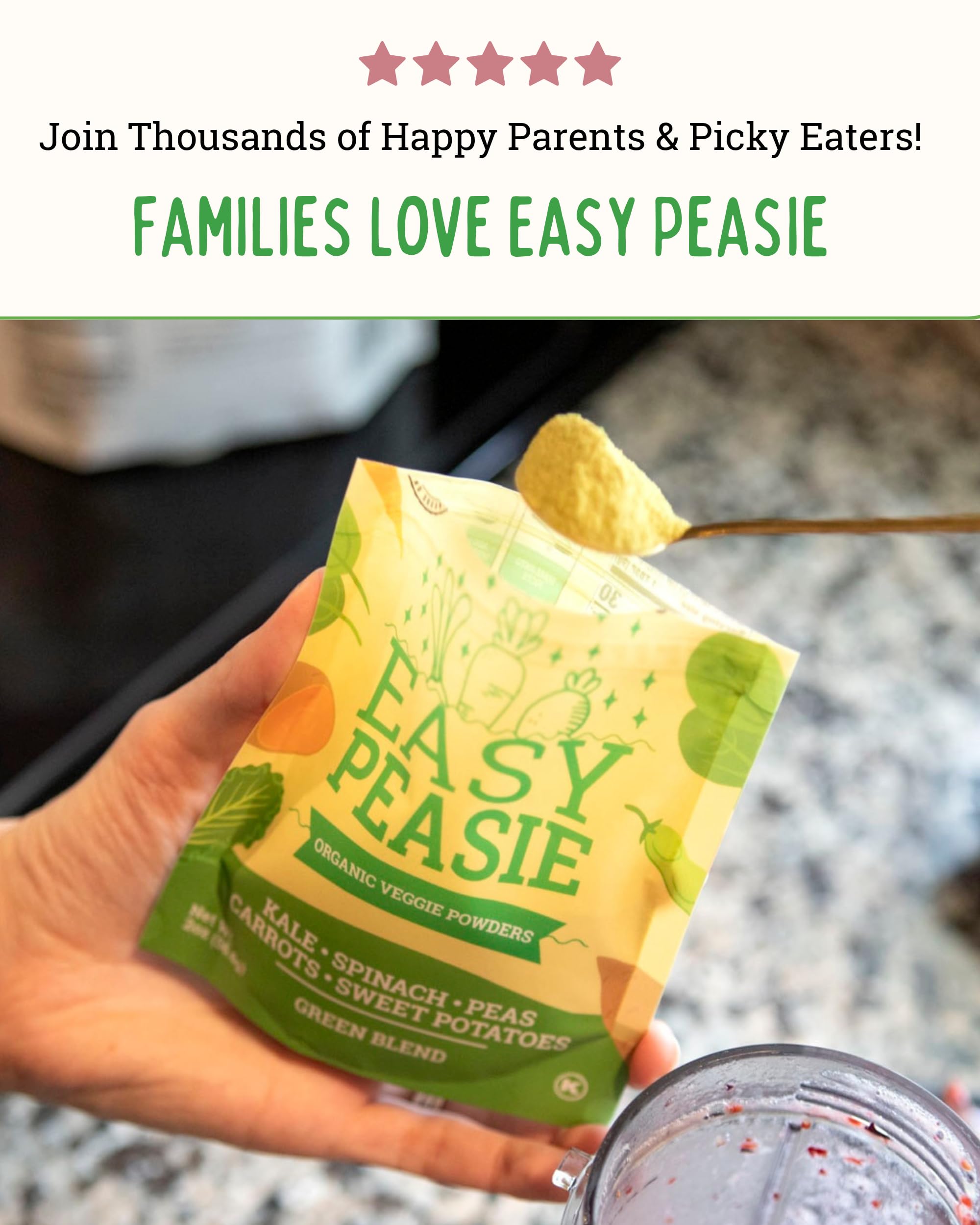 Organic Veggie Powder for Kids - Easy Peasie Greens Blend with Pea Protein, Spinach & Kale | Nutrient-Rich Vegetable Supplement for Picky Eaters (5oz Pouch) | Perfect for Smoothies, Baking & Healthy Snacks