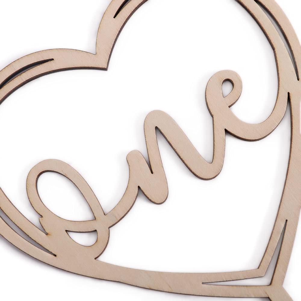 1st Birthday Cake Topper - Heart Shaped Wooden Smash Cake Decor for Baby's First Birthday Party, Photo Booth Props & Celebration Decorations - Perfect for 1 Year Old Birthday Cakes, Cupcakes and Dessert Tables
