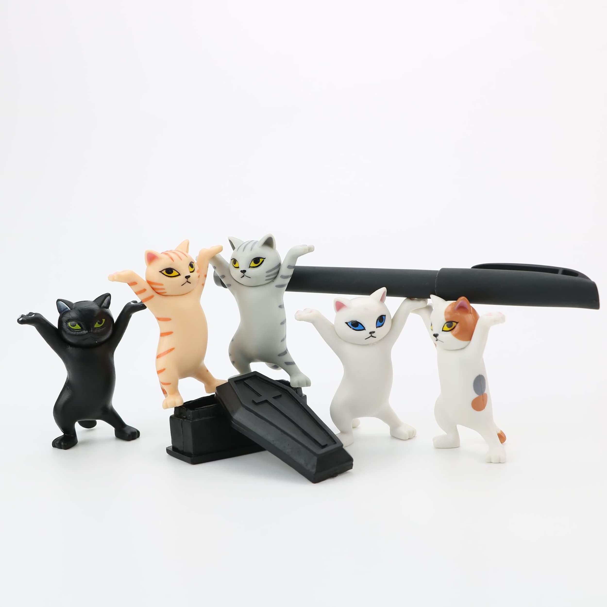IRYNA 5Pcs Dancing Cat Pen Holder - Cute Cat Figurine Desk Organizer for Cat Lovers | Perfect Cat Themed Gift for Women, Office Desk Decor & Home Accessories | Great for Workstations, Home Offices & Gift Giving
