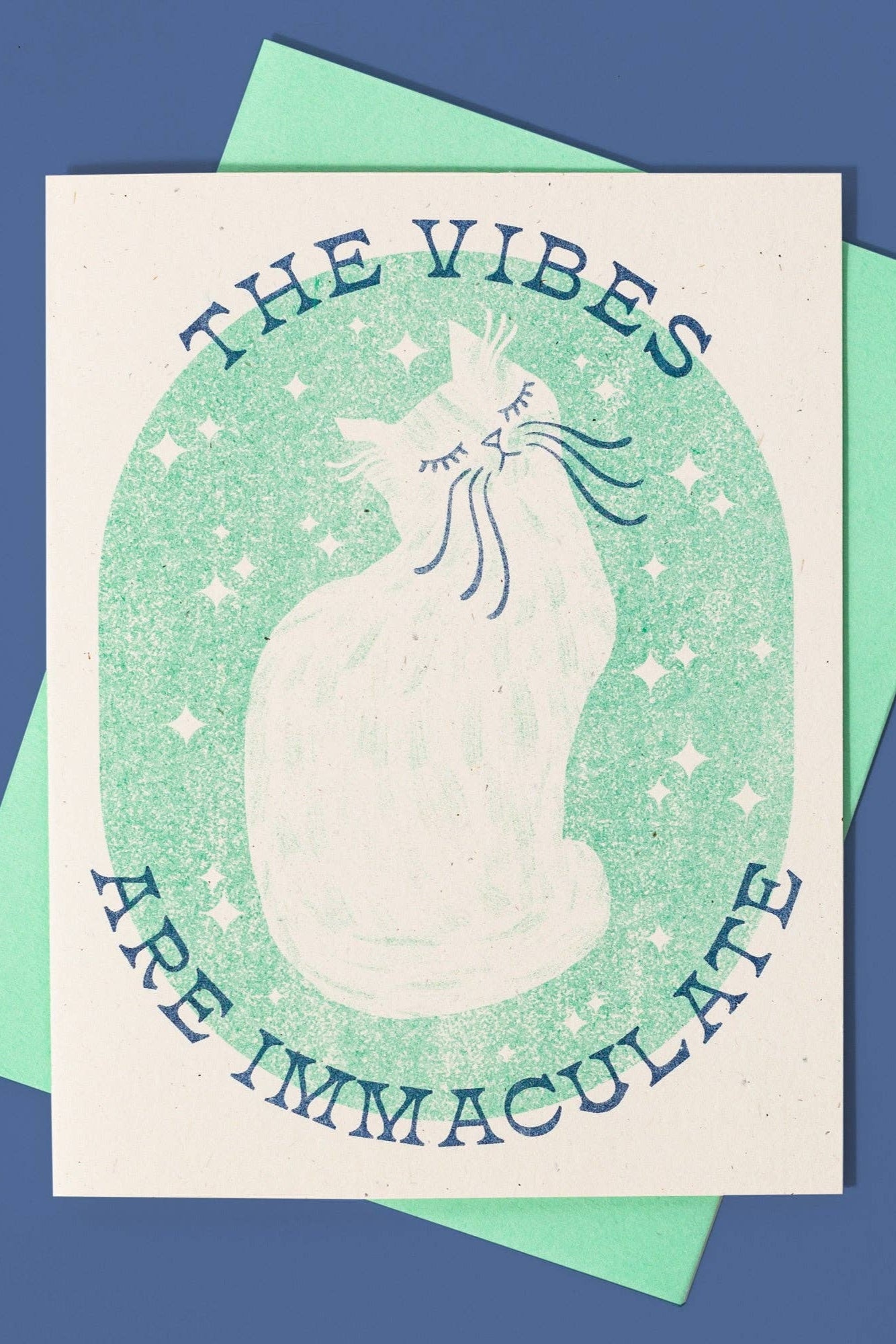 Vintage Cat Risograph Greeting Card - Whimsical & Unique Handmade Art for Cat Lovers | Perfect for Birthdays, Thank You Notes & Home Decor