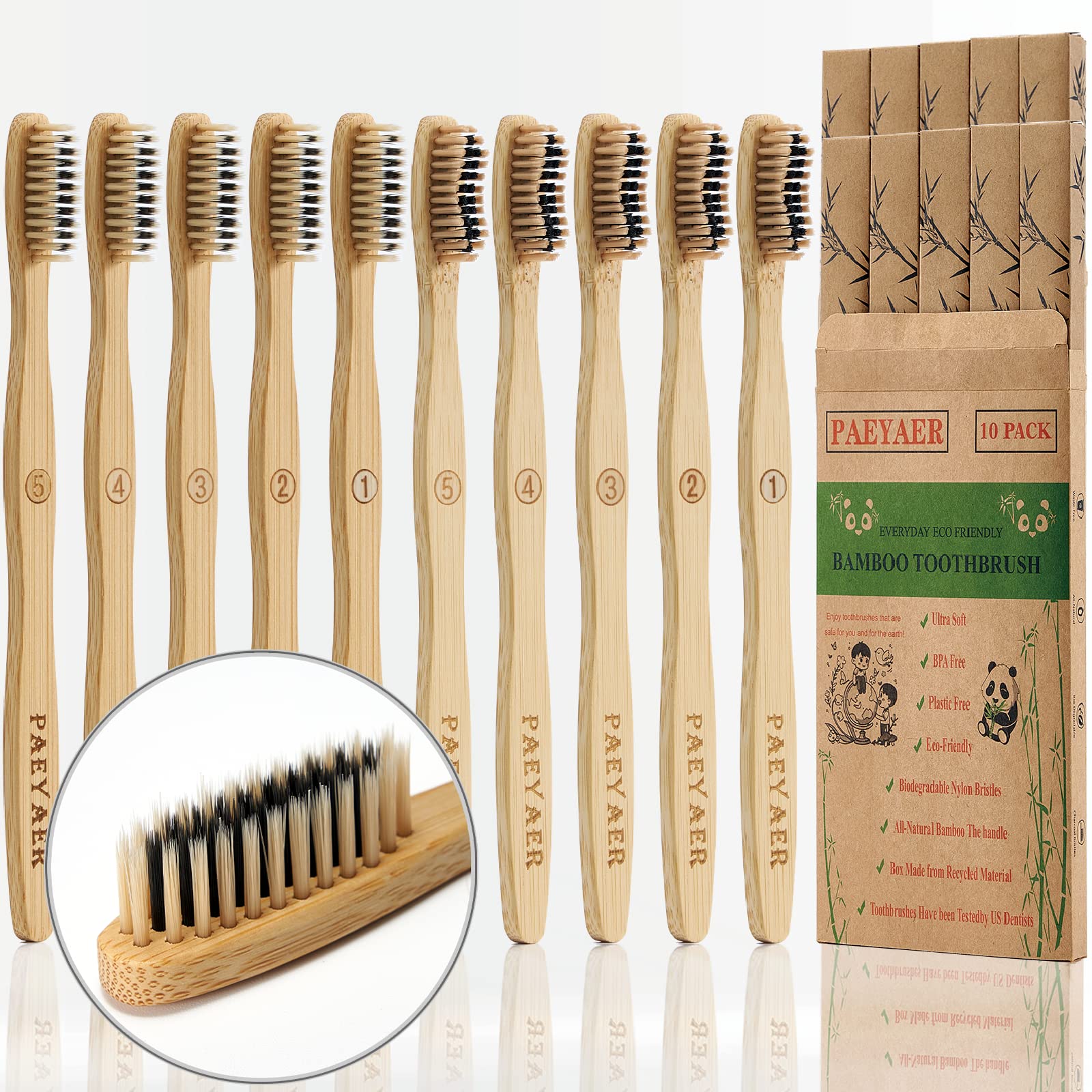 Eco-Friendly 10 Pack Biodegradable Bamboo Toothbrushes - Soft & Medium Bristles, BPA Free, Natural Bamboo Handle, Compostable - Perfect for Travel, Camping & Sustainable Oral Care
