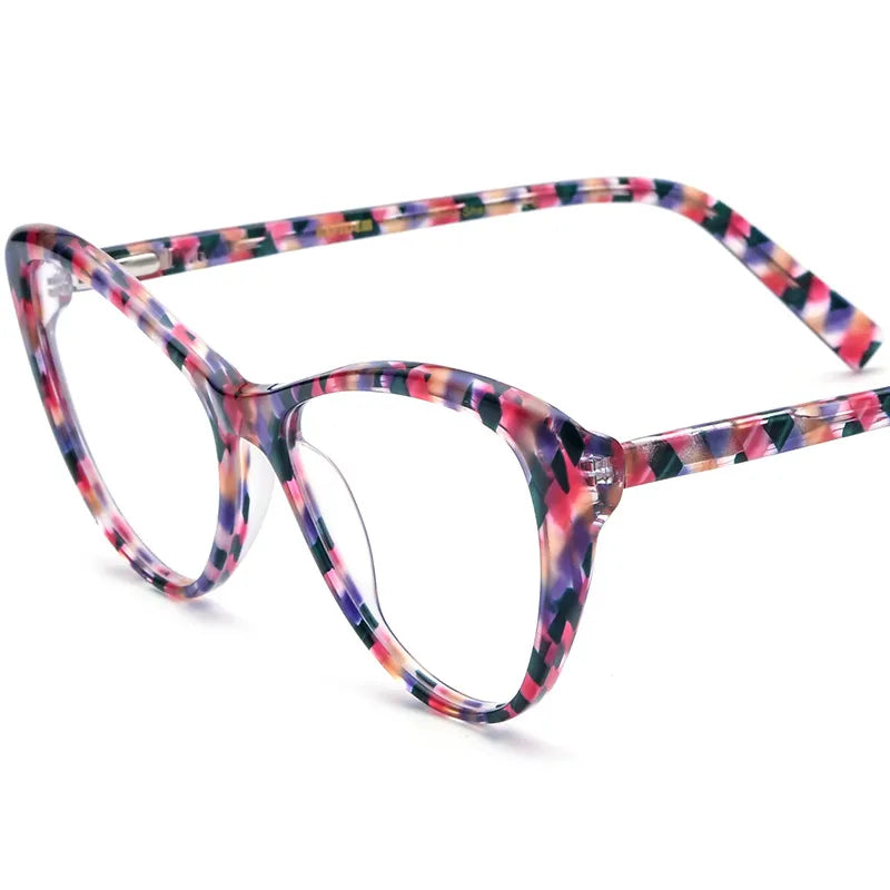 CCspace Unisex Full Rim Cat Eye Acetate Eyeglasses Frame 56917 - Trendy Retro Style for Women & Men - Perfect for Office, Reading, Fashion Accessory