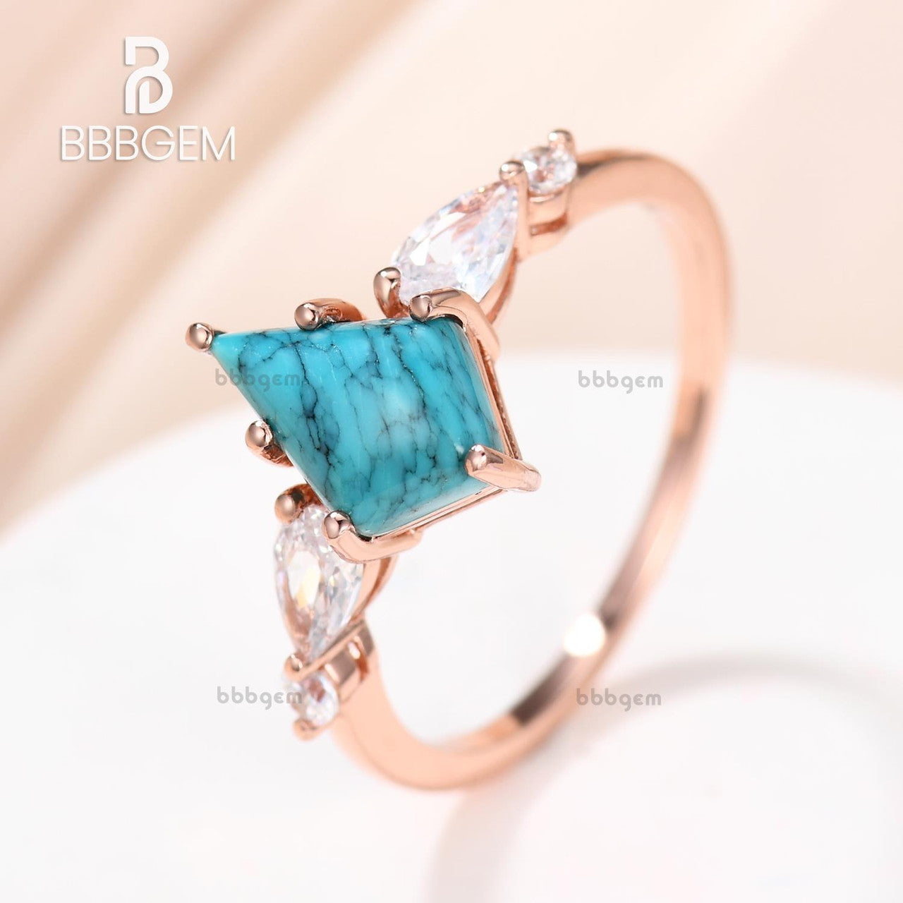 Vintage Turquoise Moissanite Engagement Ring - Rose Gold Cluster Statement Ring for Women, Perfect for Wedding, Proposal & Anniversary Gifts