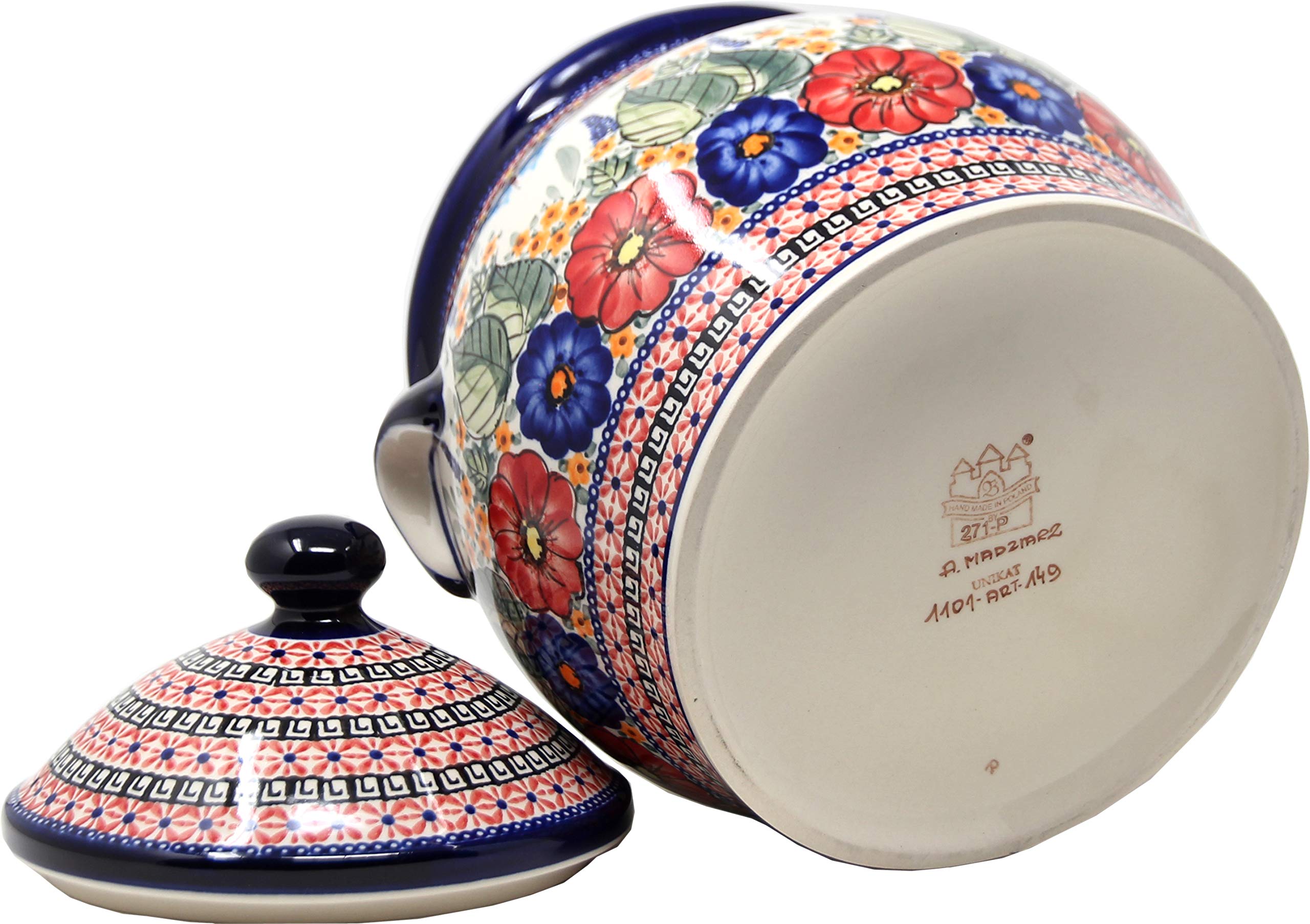 Extra Large 6 Quart Polish Pottery Cookie Jar & Canister - Floral Butterfly Unikat Pattern by Zaklady Boleslawiec | Perfect for Kitchen Storage, Baking Supplies & Home Decor