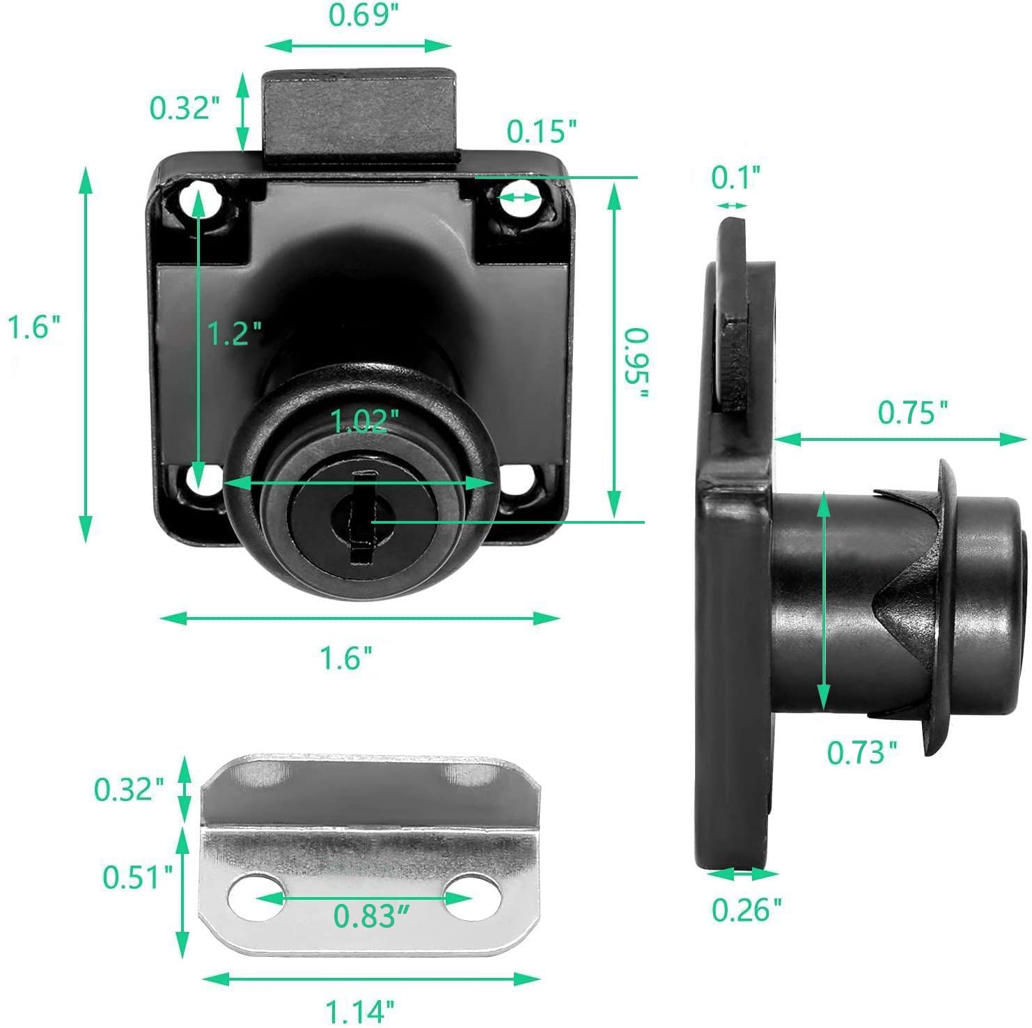 2-Pack Black Drawer Locks with Keys - 0.75