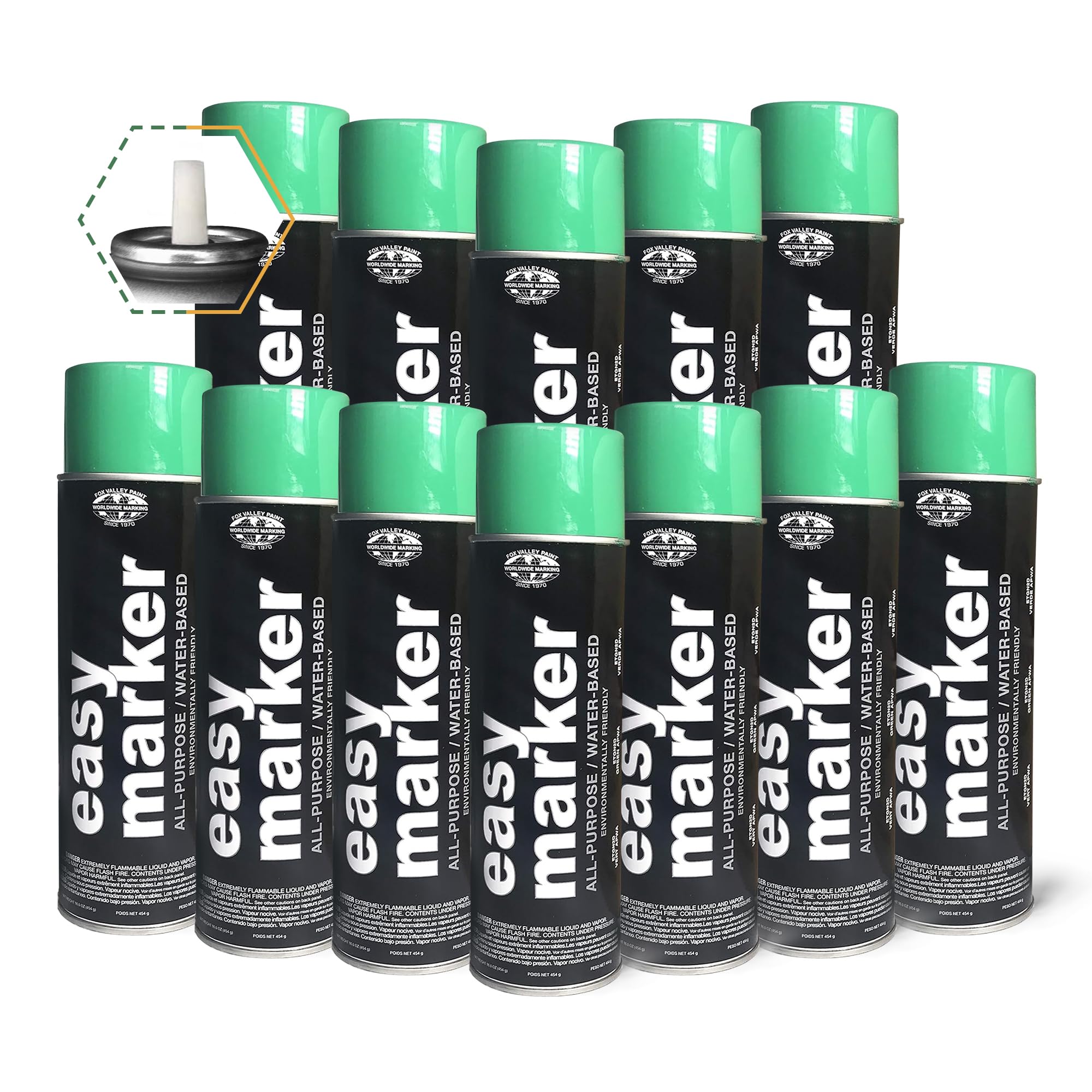 Fox Valley Easy Marker Inverted Utility Marking Spray Paint - 18 oz (Pack of 12), Green APWA - Grass, Tree & Parking Lot Marking Paint for Landscaping, Construction & Road Maintenance