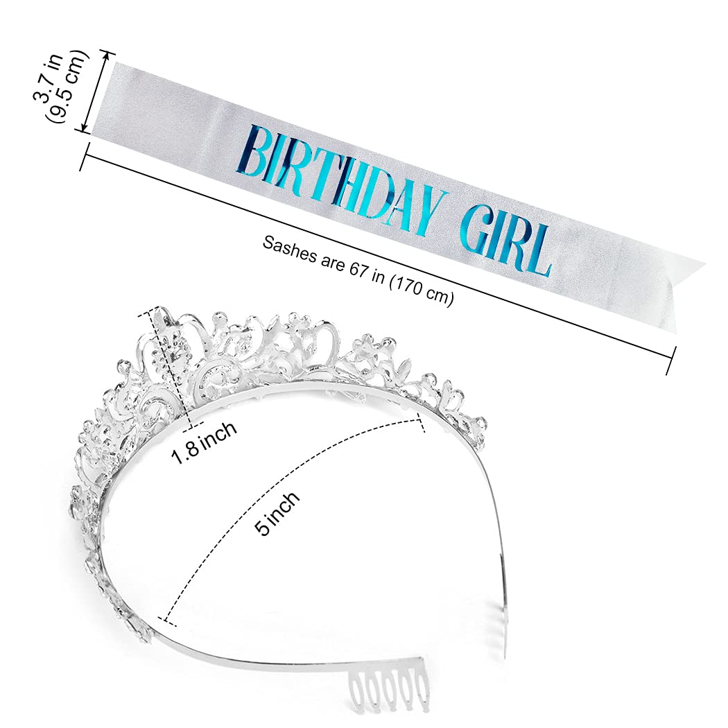 Elegant Blue Birthday Crown & Rhinestone Tiara Set for Women and Girls - Perfect for Birthday Parties, Special Occasions, and Photo Shoots
