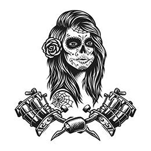 Vintage Temporary Fake Tattoos for Men & Women - 6 Sheets Monochrome Spooky Flower & Cross Designs (3.7x3.7 Inch) - Perfect for Halloween, Cosplay, Parties & Body Art - Neck, Arm & Chest Tattoo Stickers