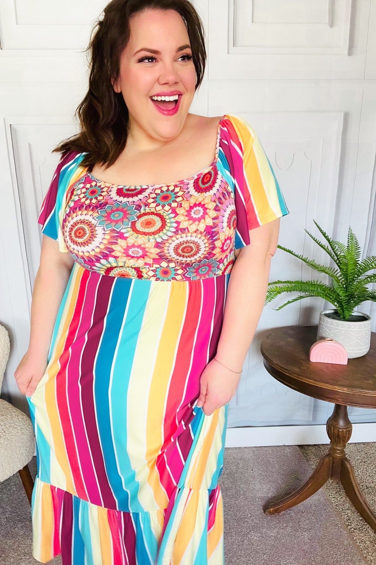 Stylish Fuchsia & Teal Striped Crochet Print Women's Top | Boho Chic Blouse for Summer | Perfect for Beach Vacations & Music Festivals