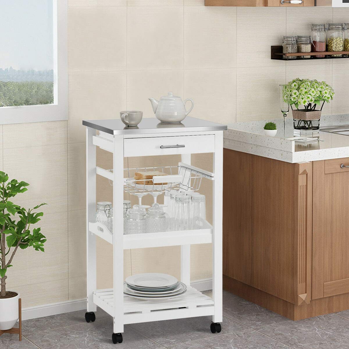 Multi-Use Storage Cart with Shelves & Drawers for Kitchen, Bathroom, Garage - Home Organizer