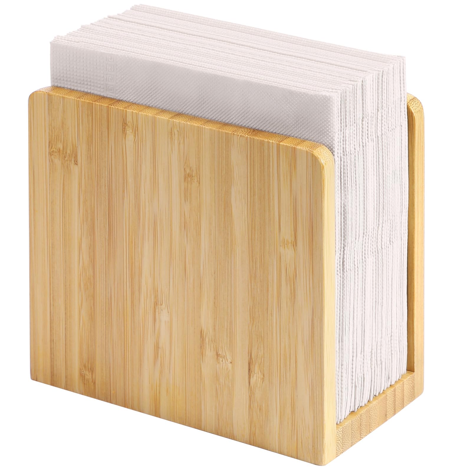 Premium Bamboo Napkin Holder - Wooden Tabletop Tissue Dispenser for Kitchen, Dining Room, Party & Outdoor Use - Holds 5.5x5.5
