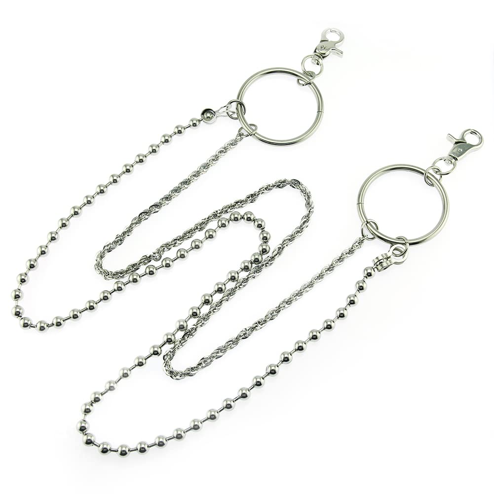 Men's Silver Pocket Chain - Long Key Chain with Lobster Clasps for Jeans, Trousers & Skirts | Stylish Accessory for Everyday Wear, Night Out & Fashion Outfits