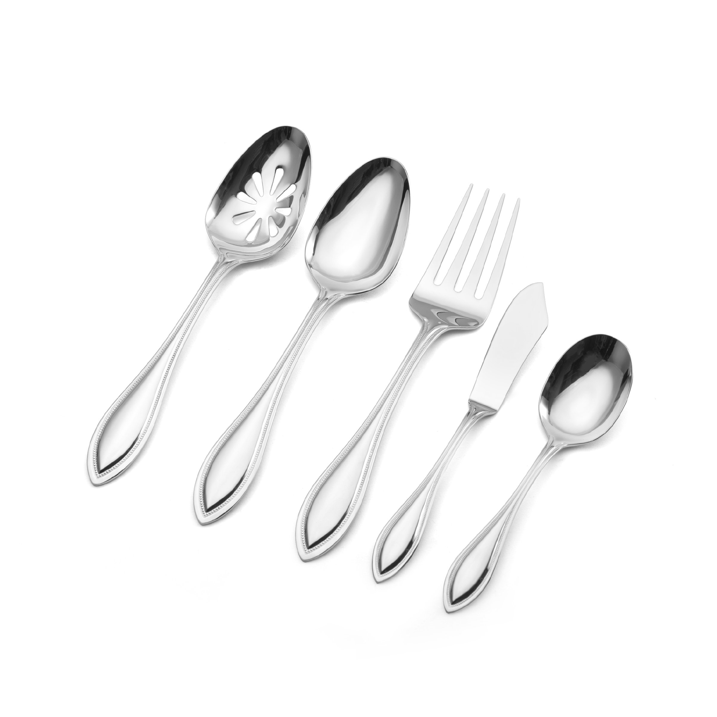 Pfaltzgraff American Bead 53-Piece Stainless Steel Flatware Set with Serving Utensils & Steak Knives - 8-Person Dinnerware Set in Silver for Formal Dining, Holiday Entertaining & Wedding Registry