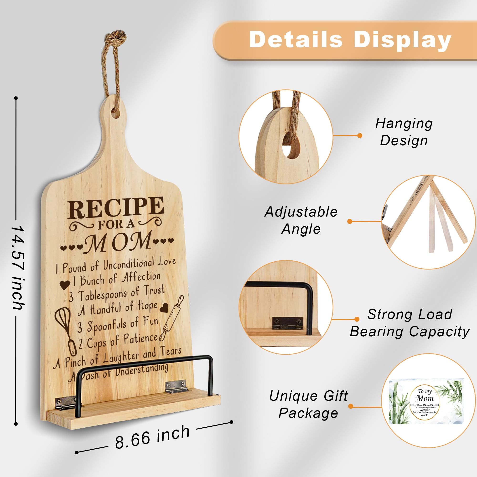 Best Mother's Day Gifts for Mom - Cookbook Stand for Kitchen Counter, Recipe Book Holder - Perfect for Baking, Cooking & Reading in the Kitchen