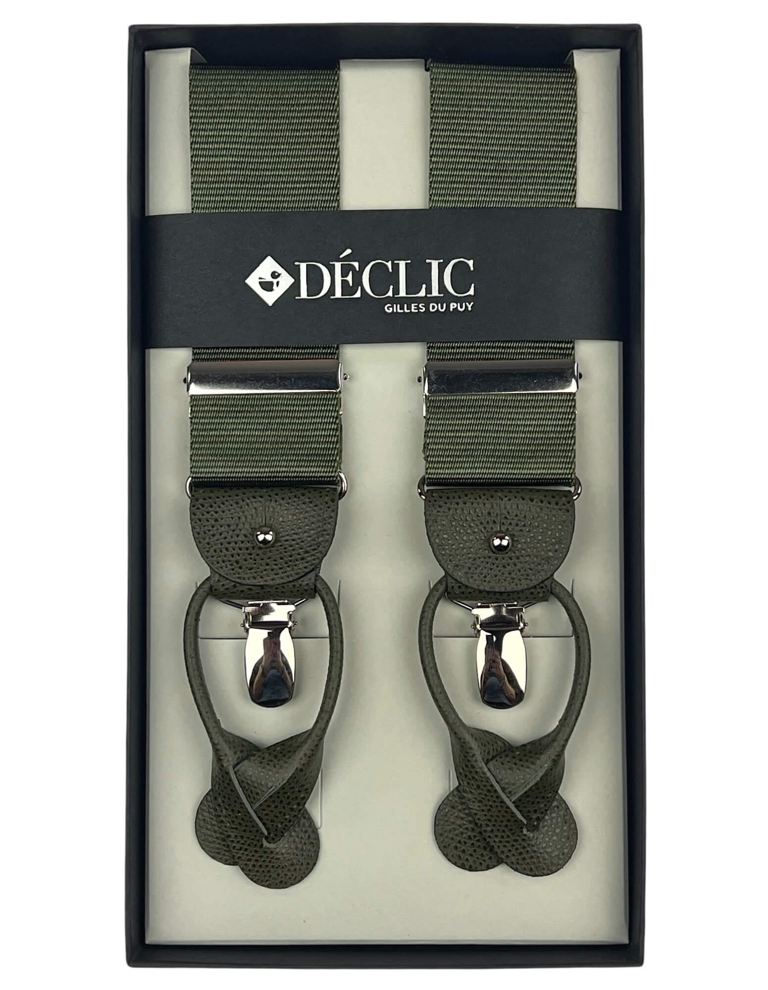 DÉCLIC Ribbed Satin 35mm 2 in 1 Braces for Men & Women - Adjustable Suspenders with Metal Clips - Khaki Color - Perfect for Vintage Outfits, Weddings and Formal Events