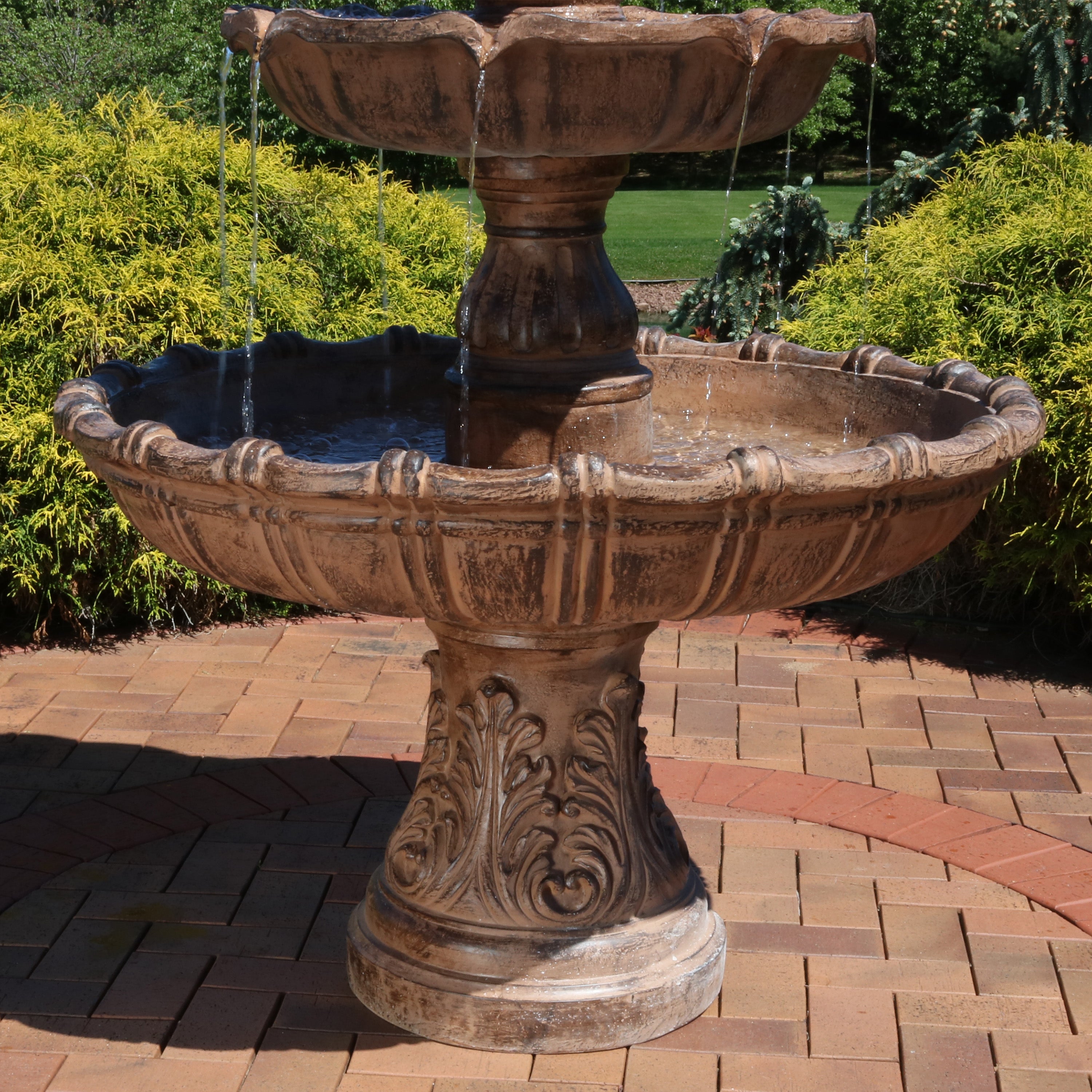 Large 3-Tier Ball Outdoor Water Fountain with LED Lights - 80