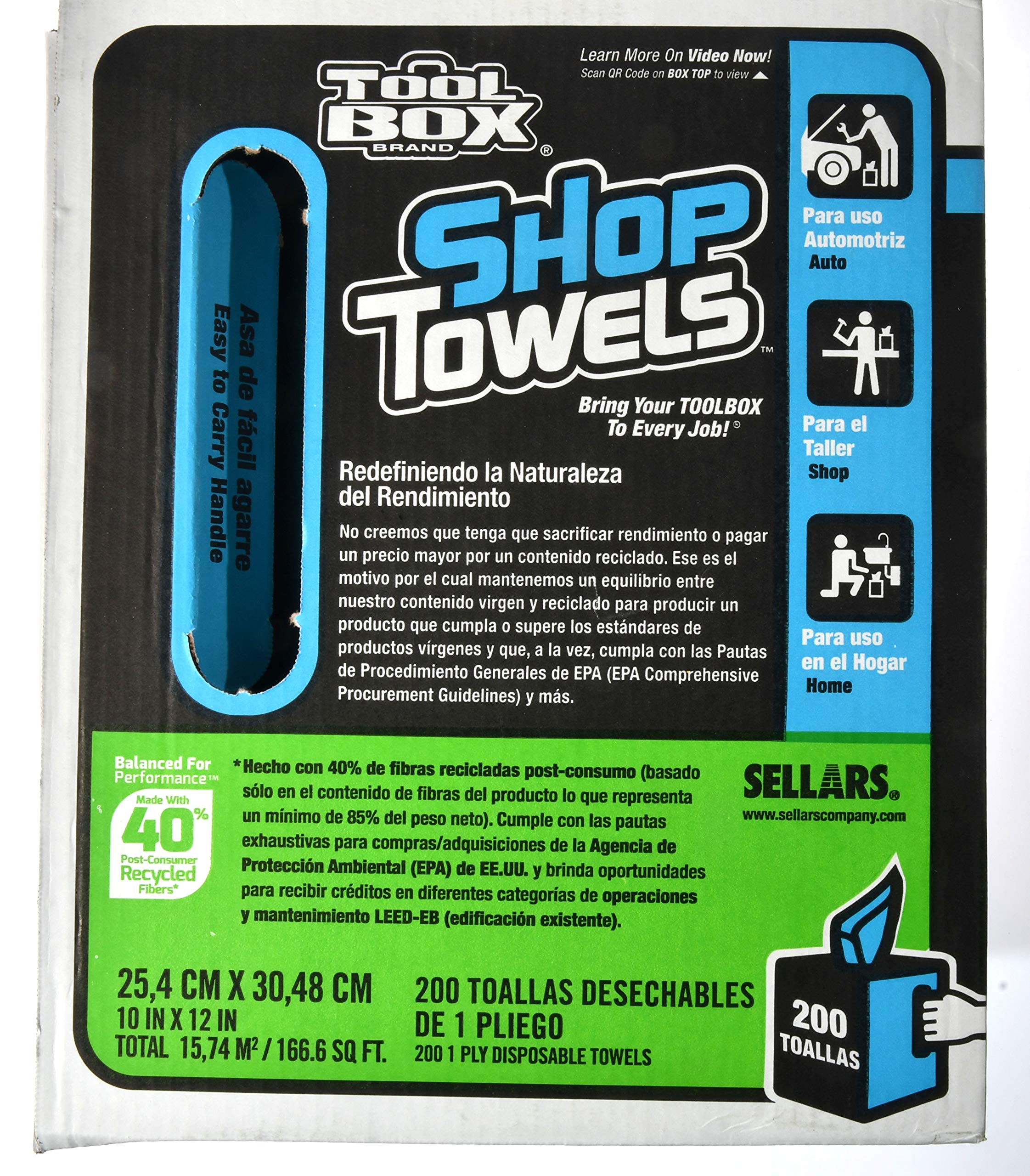 TOOLBOX Z400 Center Pull Shop Towels - 200 Pack Industrial Strength Cleaning Wipes for Garage, Workshop & Auto Repair | 1 Count Box (200 Towels) - Heavy Duty Absorbent Rags for Mechanics, DIY & Commercial Use
