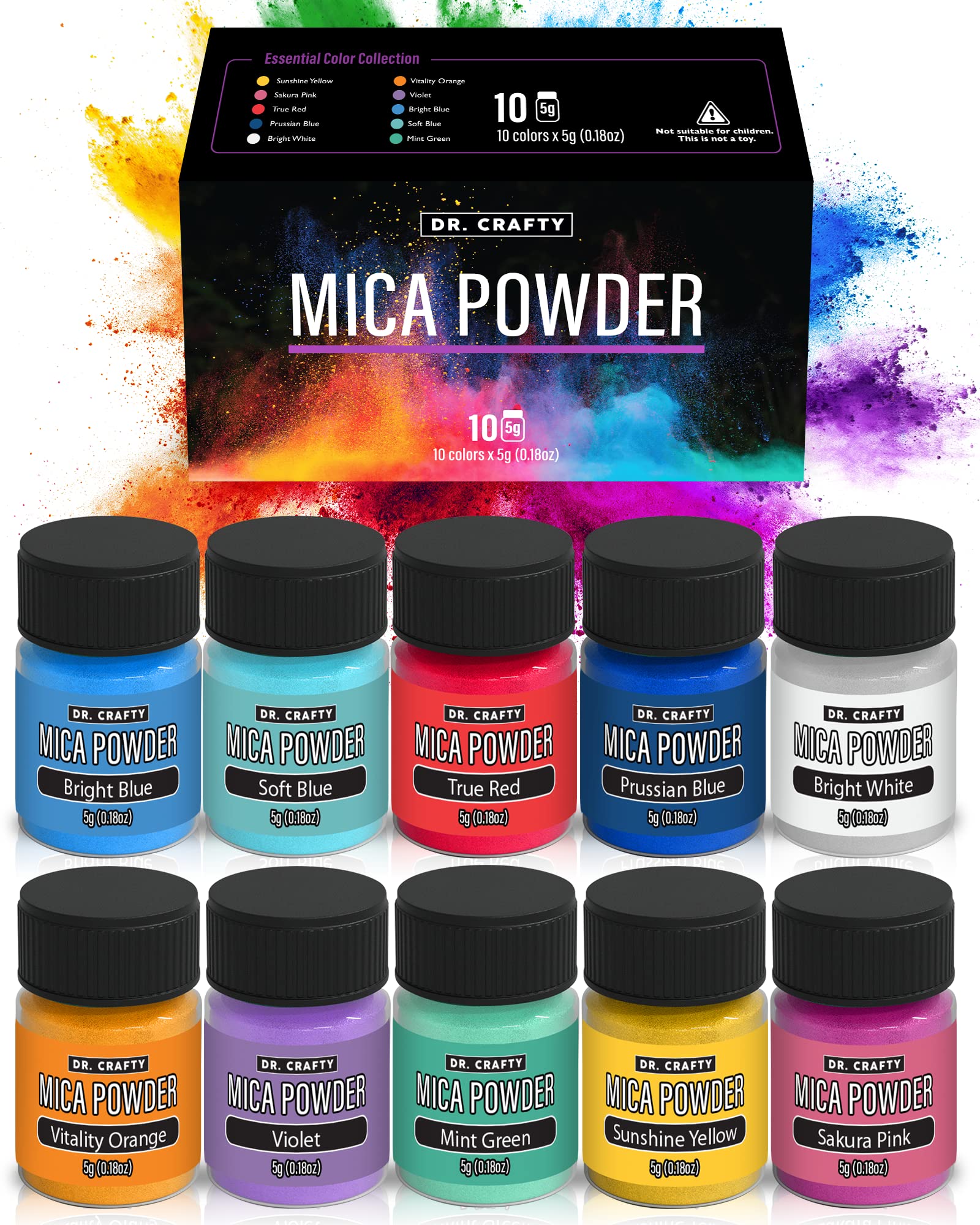 DR CRAFTY Mica Powder for Epoxy Resin & Candle Making - 10 Vibrant Pigment Colors for DIY Crafts, Soap Making, Slime & Art Projects - Non-Toxic Resin Dye for Jewelry, Tumblers & Home Decor