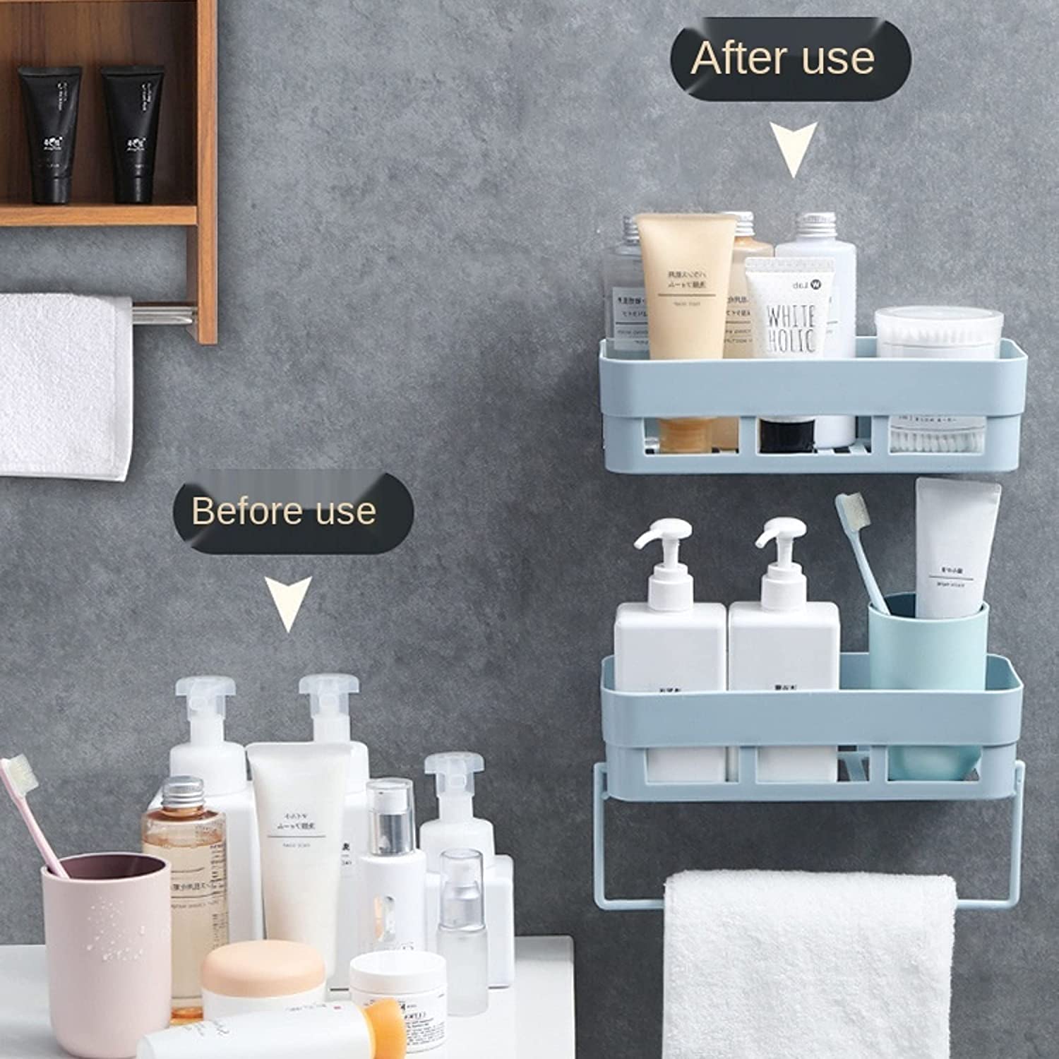 Rylan 2-Pack Bathroom Wall Shelf Organizer Set - Self-Adhesive Bathroom Storage Rack & Stand for Toiletries, Cosmetics & Essentials - Perfect for Small Bathrooms, Showers & Vanity Organization