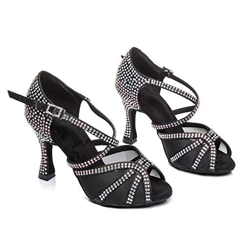 YKXLM Women's Latin Dance Shoes for Ballroom, Salsa, Bachata - Rhinestone Performance Dance Shoes L424 | Perfect for Dance Competitions, Performances & Social Dancing