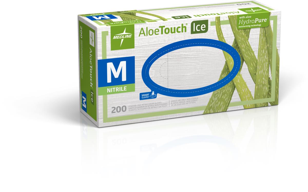 AloeTouch ICE Powder-Free Nitrile Exam Gloves - Latex-Free, Disposable, Comfort Fit for Medical, Dental & Tattoo Use (Small, Medium, Large, X-Large) - Ideal for Healthcare, Food Handling & Home Cleaning