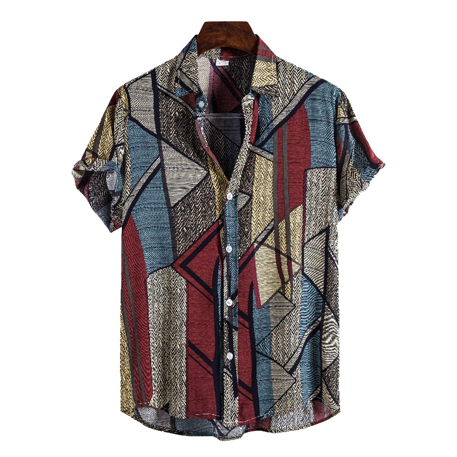 Men's Hawaiian Short Sleeve Turtleneck Cardigan Shirt with Floral Print - Beach Wedding, Summer Vacation & Casual Outfit Essential