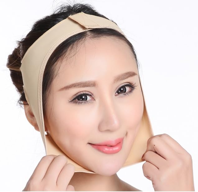 Alexvyan Beige Facial Slimming Mask - Double Chin Reducer & V-Shape Face Lifting Belt for Women | Ultra-Thin Breathable Anti-Wrinkle Strap | S-Size | Perfect for Home Spa, Yoga & Night Skincare Routine