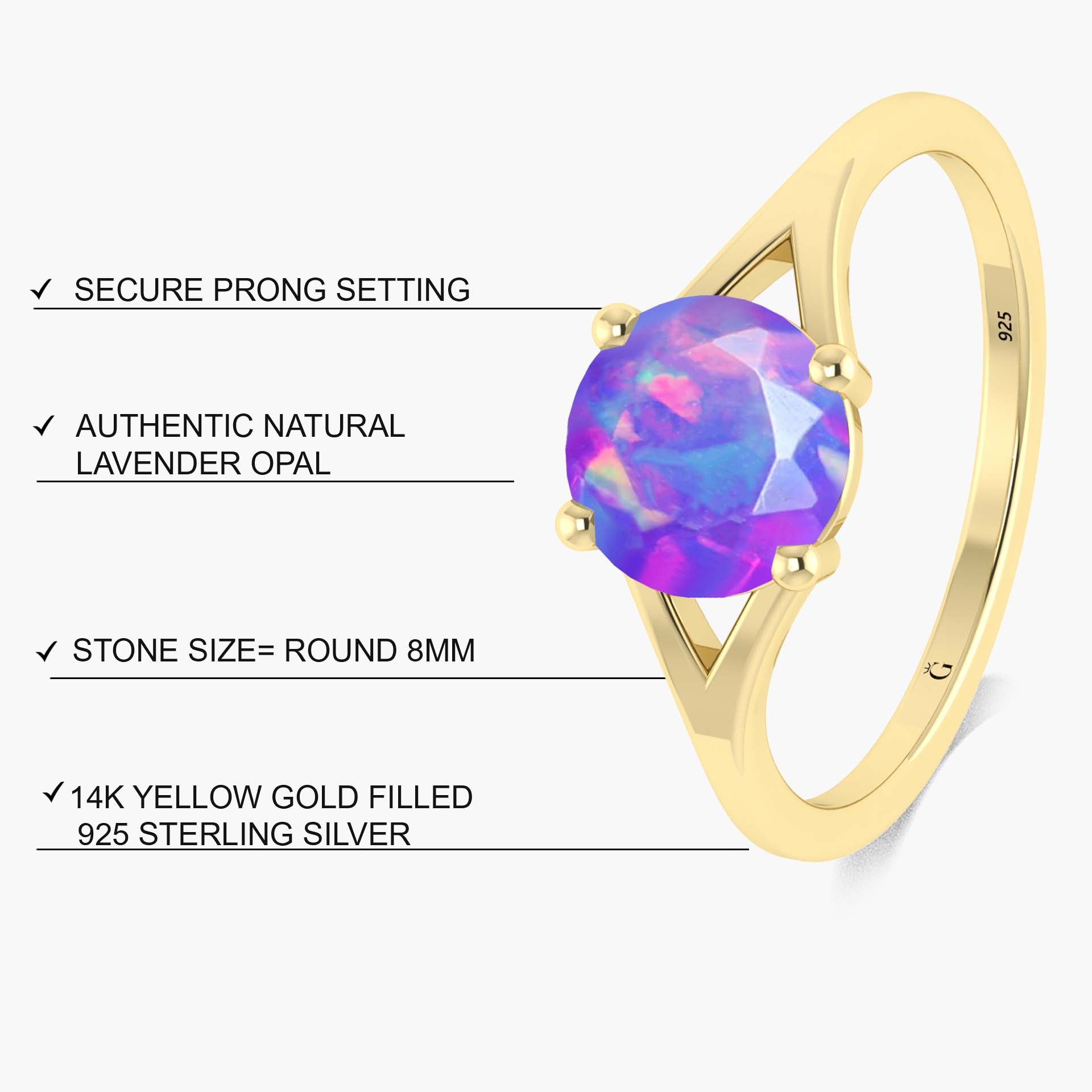 Lavender Opal Statement Ring - Round Faceted Gemstone Jewelry for Women, Elegant Gift for Her, Perfect for Weddings, Parties & Special Occasions