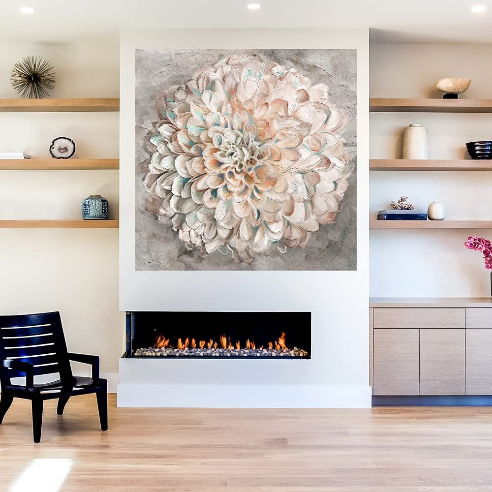 48x48 Inch Confetti Dahlia Canvas Wall Art - Botanical Plant Pictures for Bathroom & Bedroom Decor - Handmade Fine Art by Studio Artist - Perfect for Home, Office & Spa Decorations