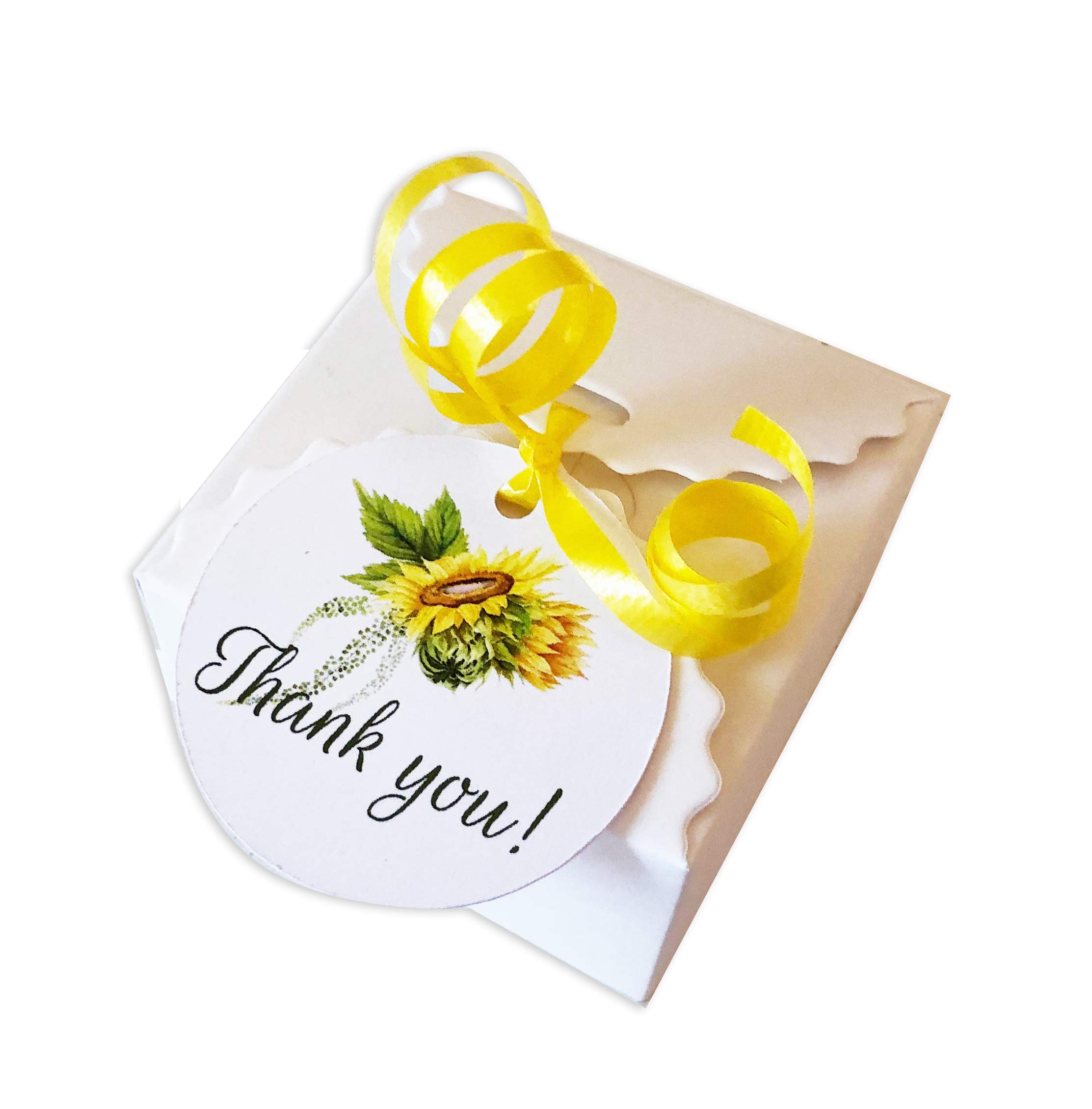 25 Pack Sunflower Favor Gift Boxes with Tags & Ribbon - Bulk Wedding, Baby Shower, Birthday Party Favors - Perfect for Bridal Showers, Graduation Gifts, and Special Events