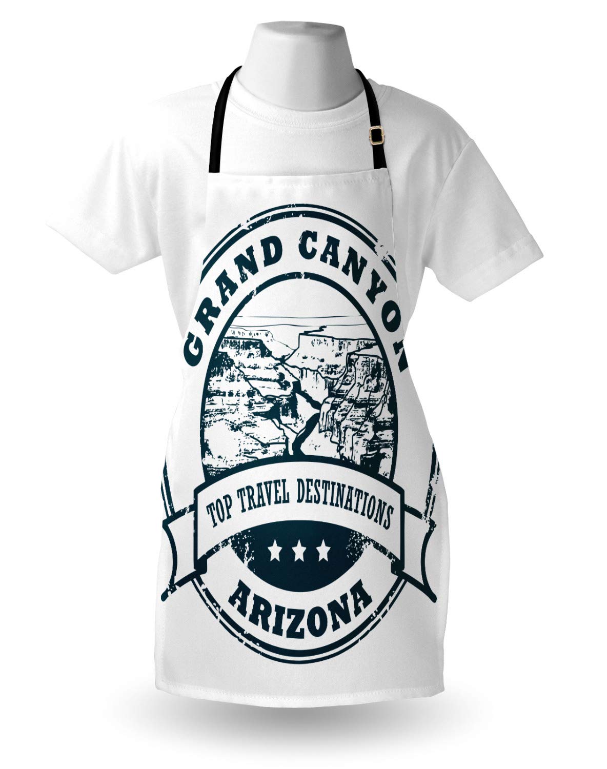 Lunarable Grand Canyon Apron - Unisex Kitchen Bib with Adjustable Neck for Cooking, Baking, BBQ & Gardening - Aerial Landscape Scene of Top Arizona Travel Destination - Adult Size in Dark Petrol Blue & White - Perfect for Home Chefs, Outdoor Grilling & DIY Enthusiasts