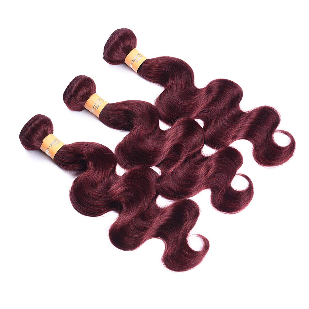 WOME 99J Burgundy Red Brazilian Virgin Human Hair Bundles - 8A Grade Body Wave Hair Extensions (14