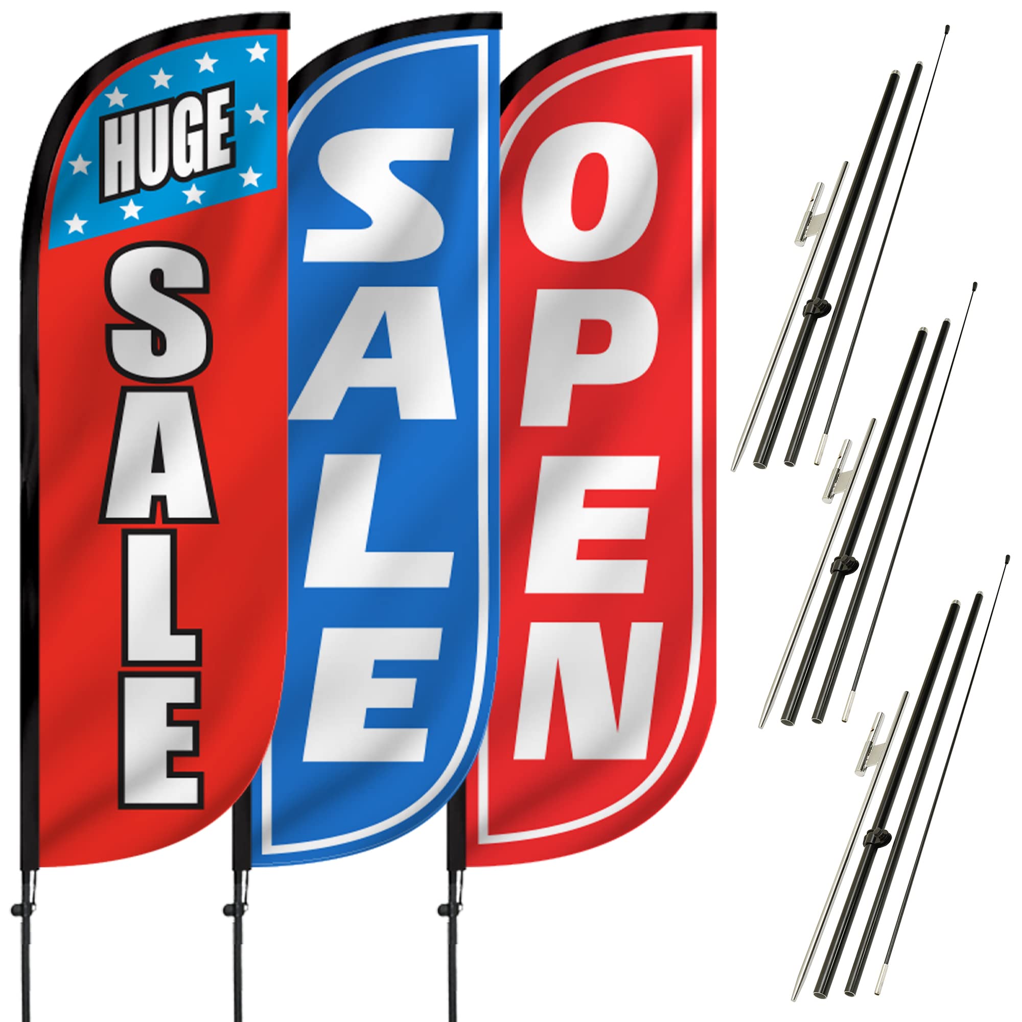 5FT Feather Flag Banner 3-Pack - Business Advertising with Poles & Spikes for Outdoor Sales & Events