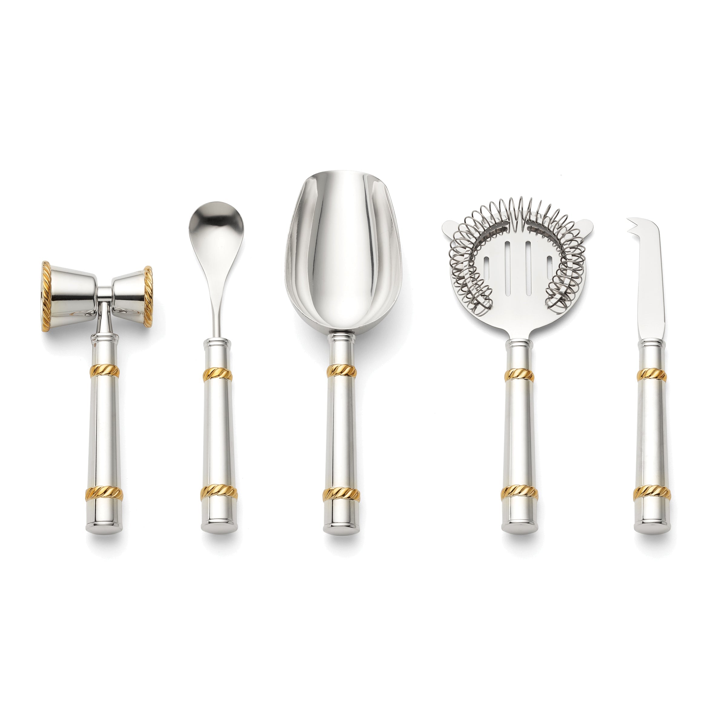 Premium Roseland 5-Piece Stainless Steel Bar Tool Set - Cocktail Shaker, Strainer, Jigger & More - Perfect for Home Bars, Mixology & Cocktail Parties