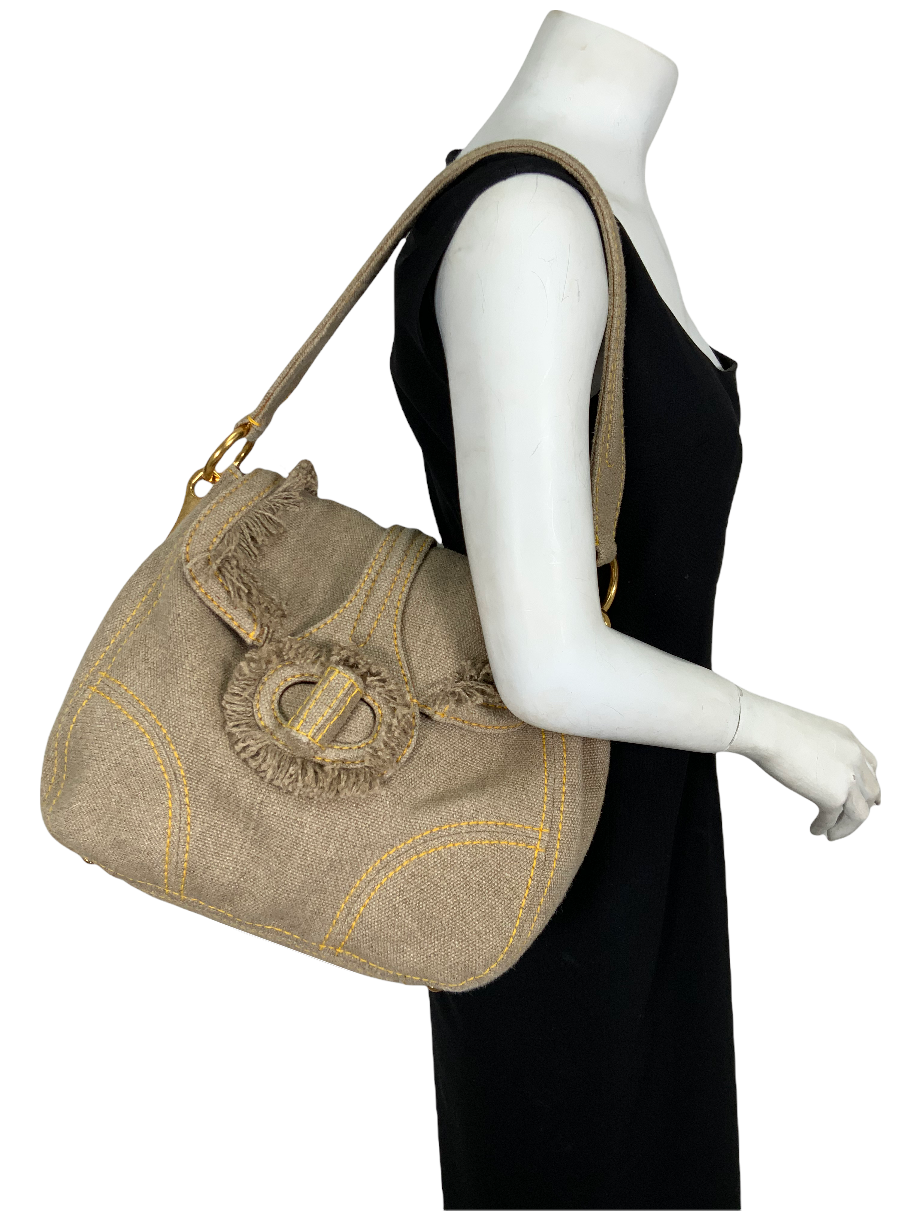 Prada Pattina Sottospalla Fringe Canvas Large Flap Crossbody Bag for Women | Luxury Designer Shoulder Purse | Perfect for Parties, Dating & Evening Events