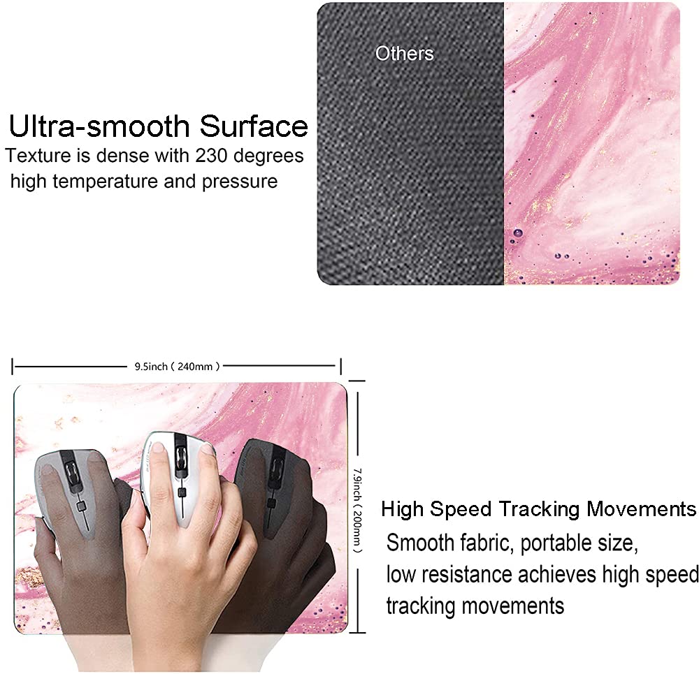 Pink Swirl Marble Mouse Pad - Non-Slip Rubber Base, Waterproof & Smooth Surface for Computer & Laptop - Customizable Design for Office, Gaming & Home Workspace