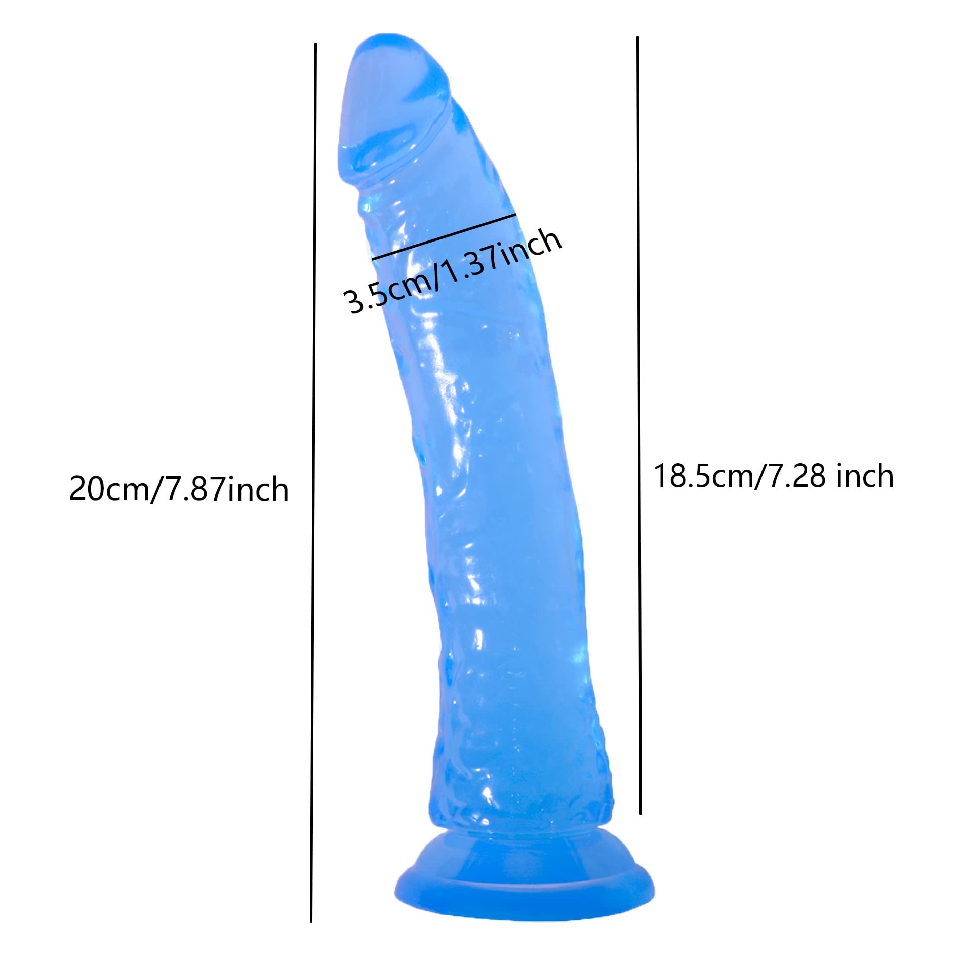 Realistic Blue Crystal Dildo 7.87 Inch with Strong Suction Cup - Flexible Adult Sex Toy for Women & Men - Perfect for Solo Play, Couples Fun & BDSM Exploration