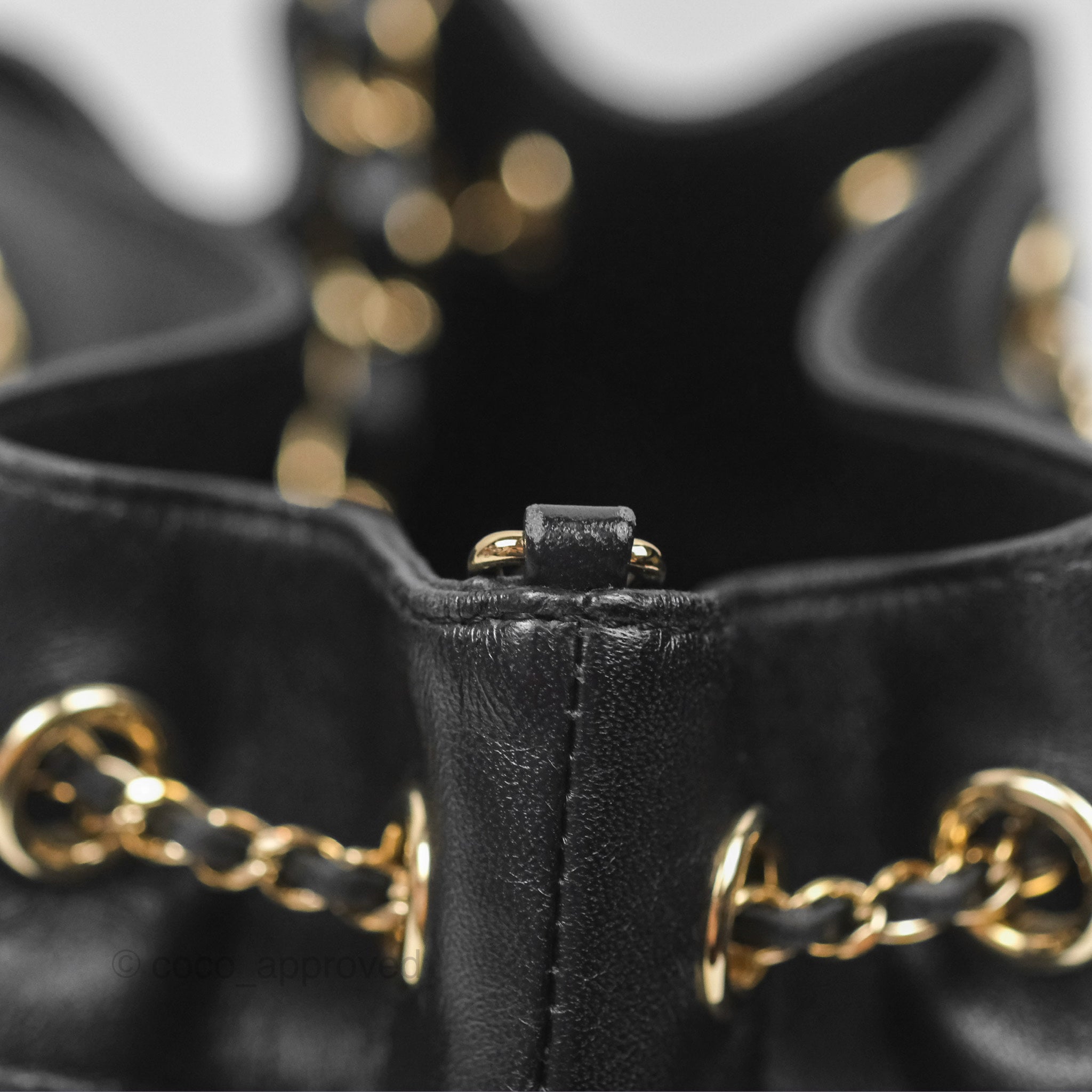 Chanel CC Chain Drawstring Bucket Bag Chevron Black Lambskin Gold Hardware - Luxury Crossbody Shoulder Bag for Women, Perfect for Parties, Date Nights & Special Occasions