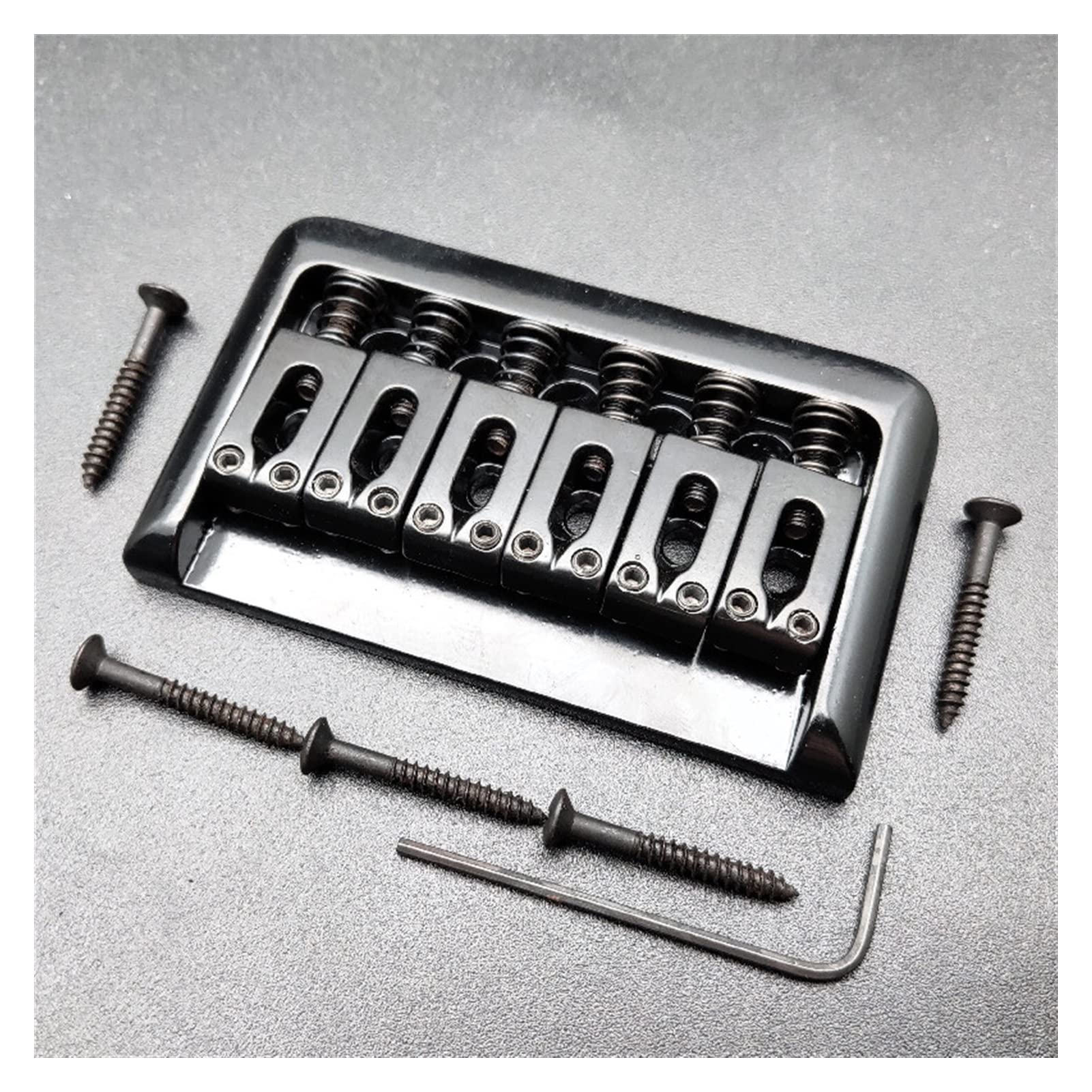 Electric Guitar Bridge - 6 String Fixed Hard Tail String Through Body Bridge 76.5x44.5mm (Black) | Replacement Part for Electric Guitars | Perfect for Rock, Blues & Studio Recording