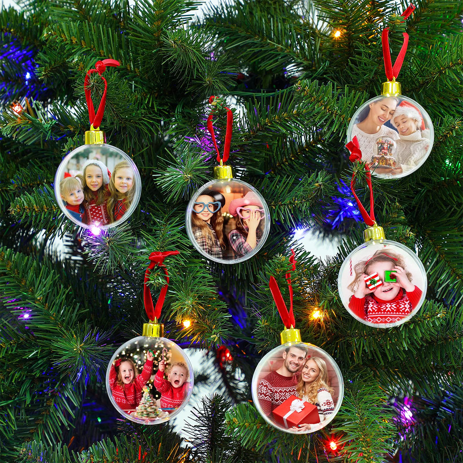 6 Pack Clear Plastic Photo Ornament Balls - DIY Personalized Christmas Decorations with Hanging Hooks for Tree, Gifts, and Home Holiday Decor