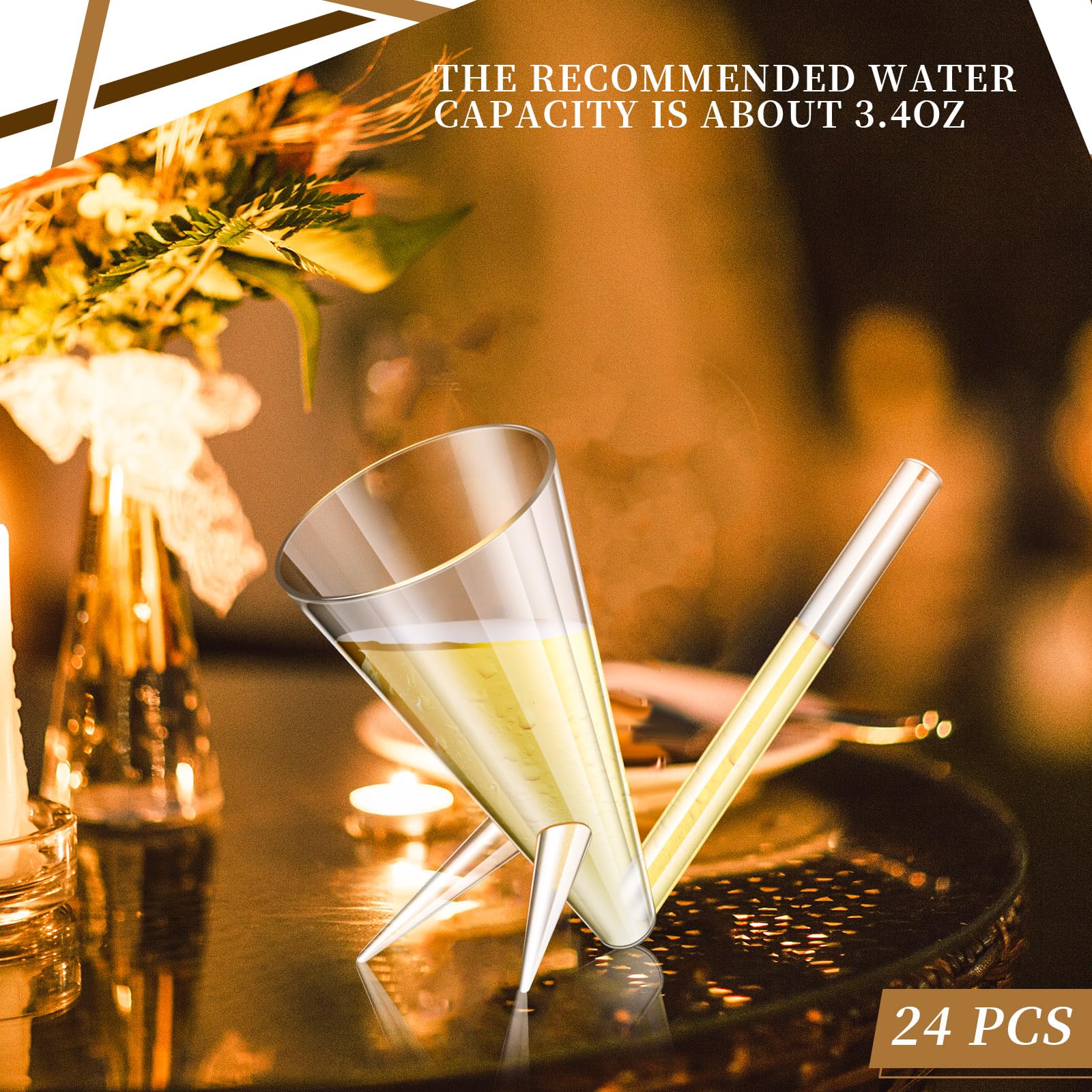 24-Pack Clear Acrylic Champagne Shooters with Stand - Unbreakable Reusable Flute Glasses for Christmas, Bar Parties, Bachelorette & Wedding Events - Elegant Drinkware for Celebrations & Home Decor