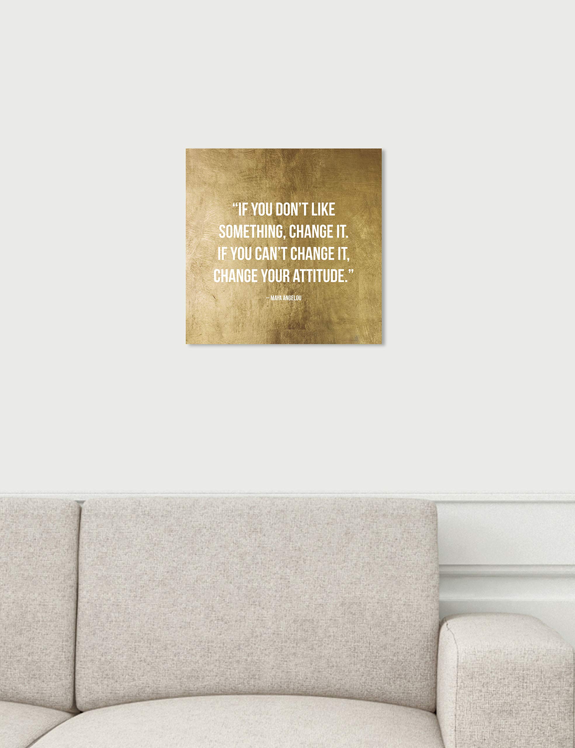 Oliver Gal Artist Co. 'Change It' Inspirational Quote Wall Art - 12x12 Inch Gold & White Canvas Print for Home Decor | Motivational Office Artwork, Living Room & Bedroom Wall Decor