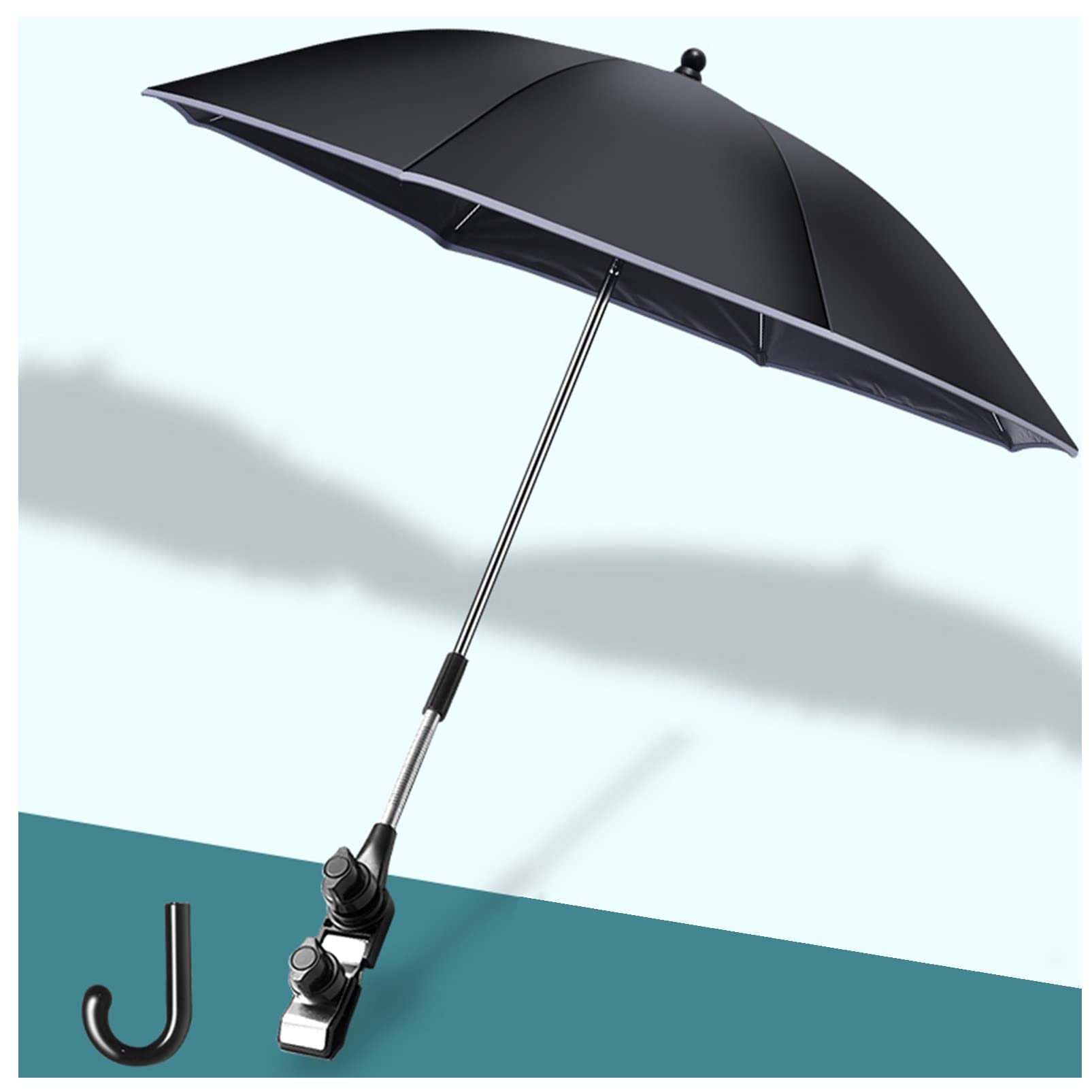 Universal Baby Pram Umbrella - 85cm Adjustable Stroller Sunshade with 50+ UV Protection & Secure Clamp for Prams, Strollers, Pushchairs - Perfect for Outdoor Walks, Park Visits & Beach Trips (Black)